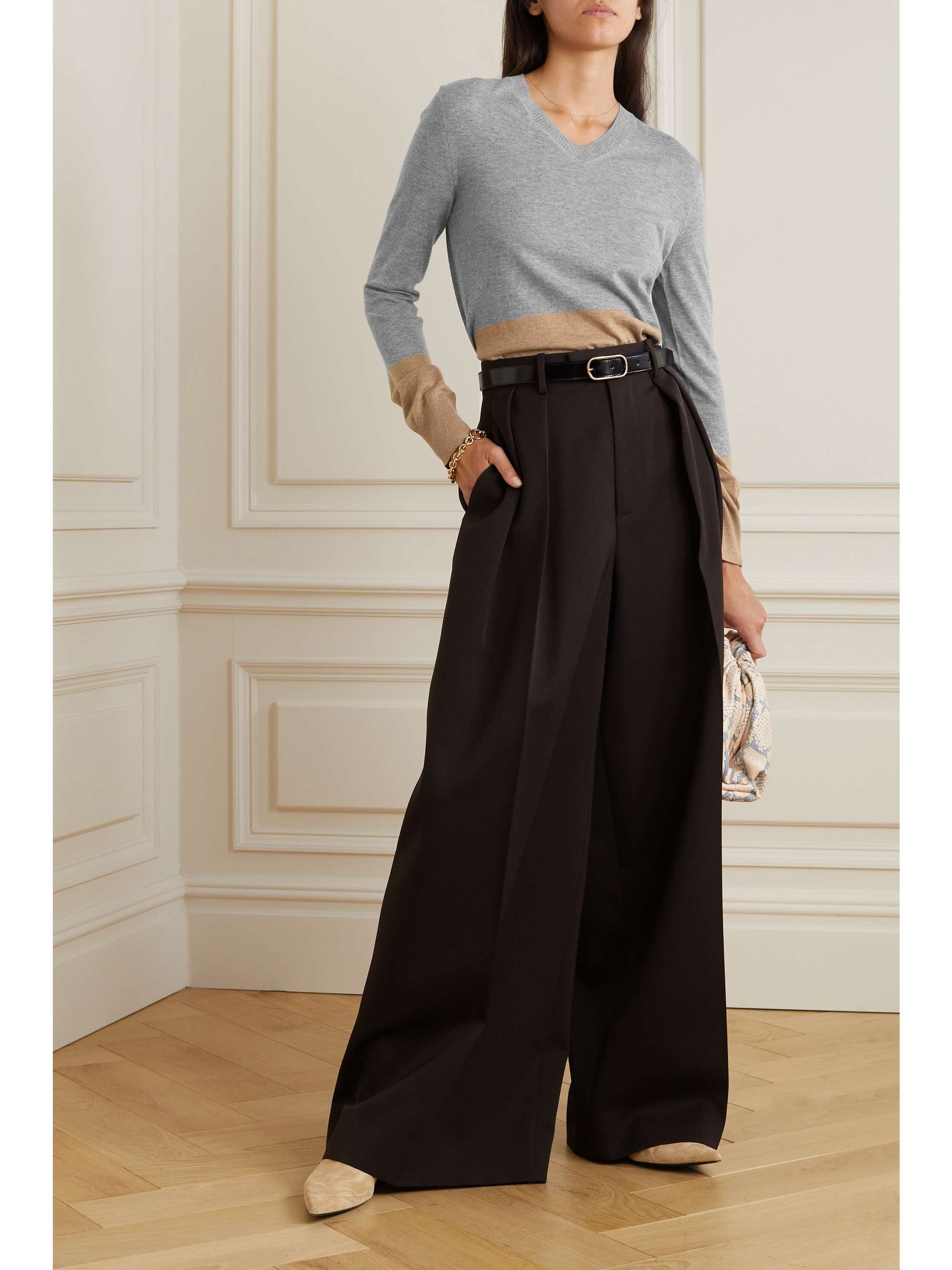 Color-block cashmere sweater view
