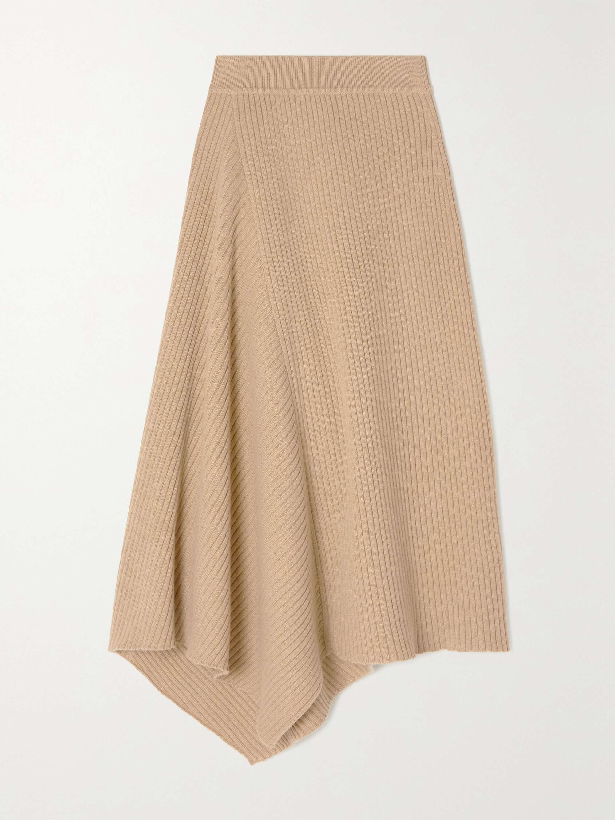 Asymmetric ribbed cashmere midi skirt view