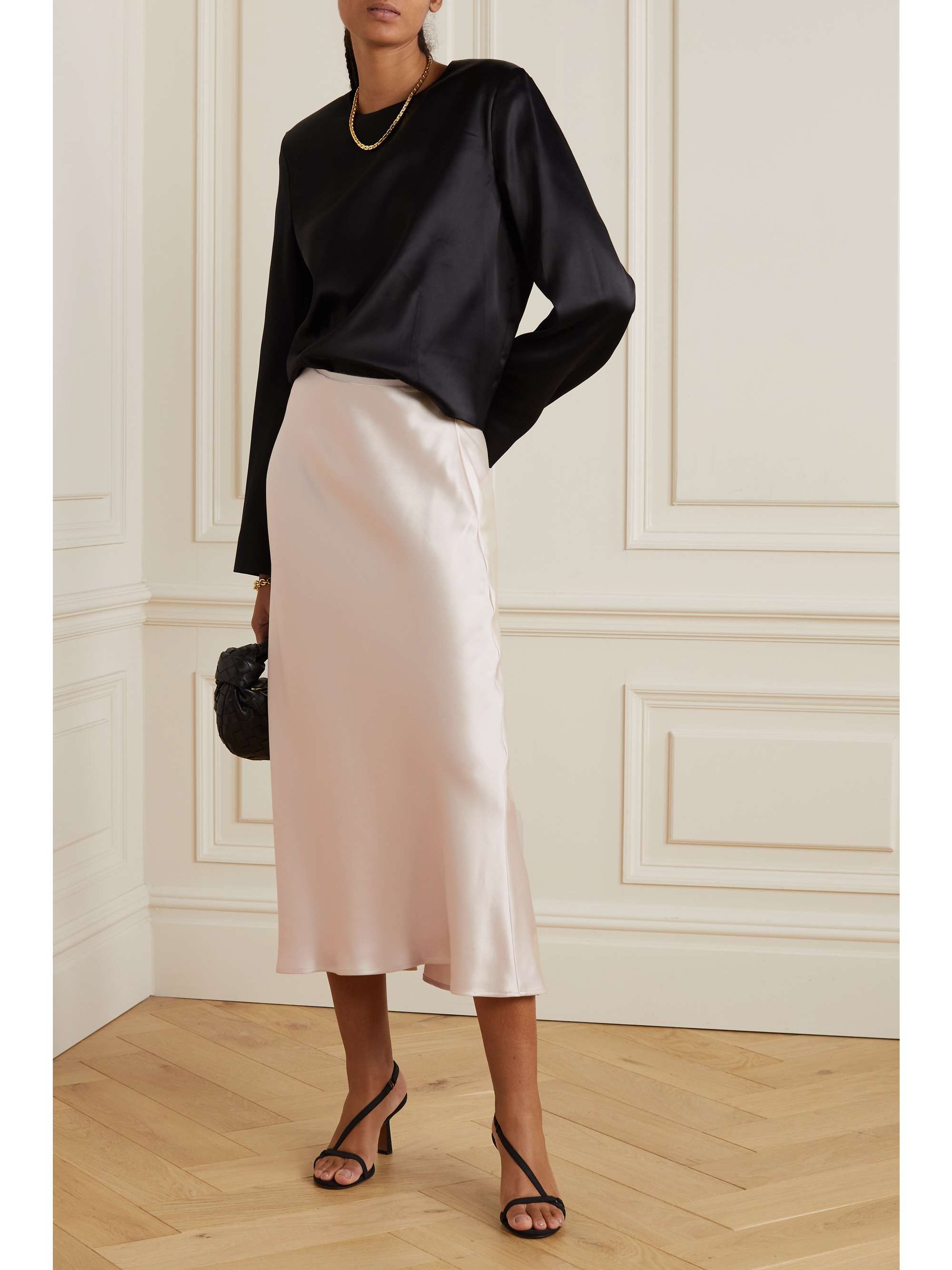 Simona silk-satin midi skirt view