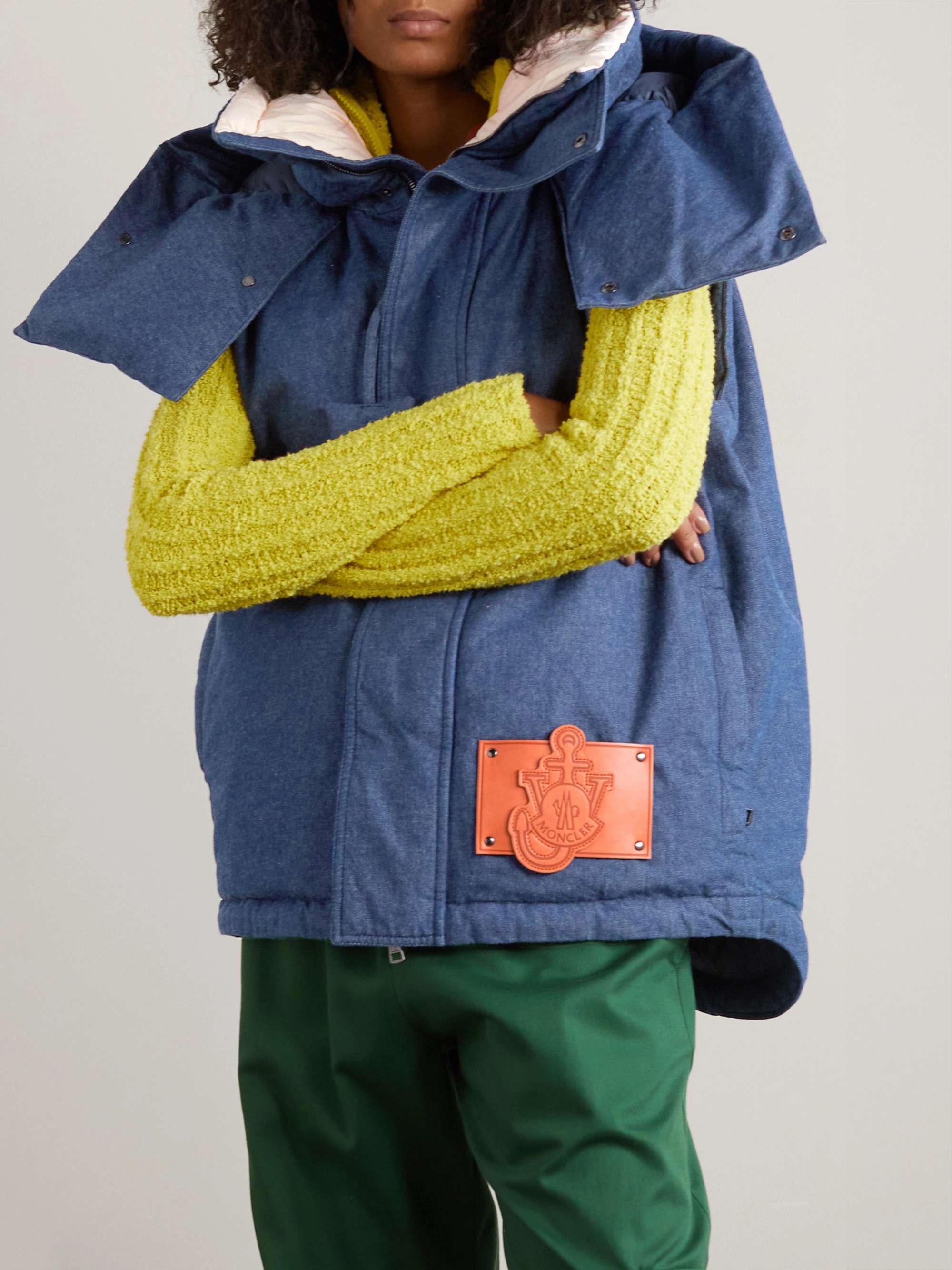 + JW Anderson Dalby hooded faux leather-trimmed denim down vest view
