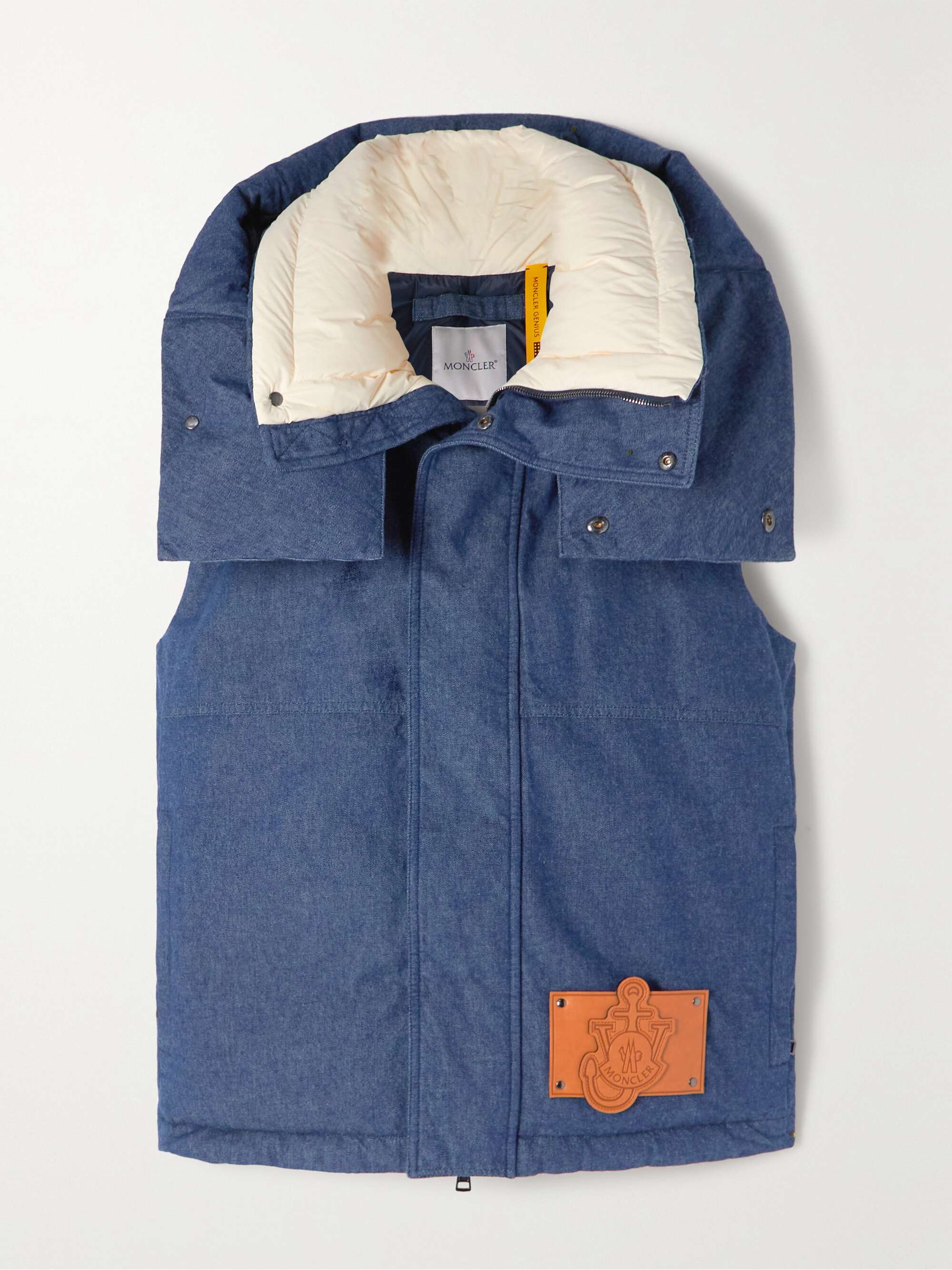 + JW Anderson Dalby hooded faux leather-trimmed denim down vest view