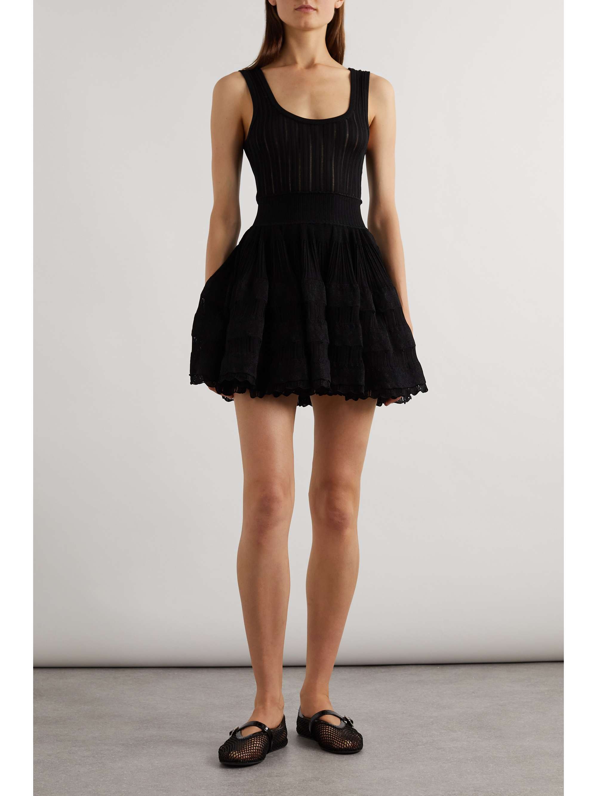Ribbed pointelle-knit mini dress view