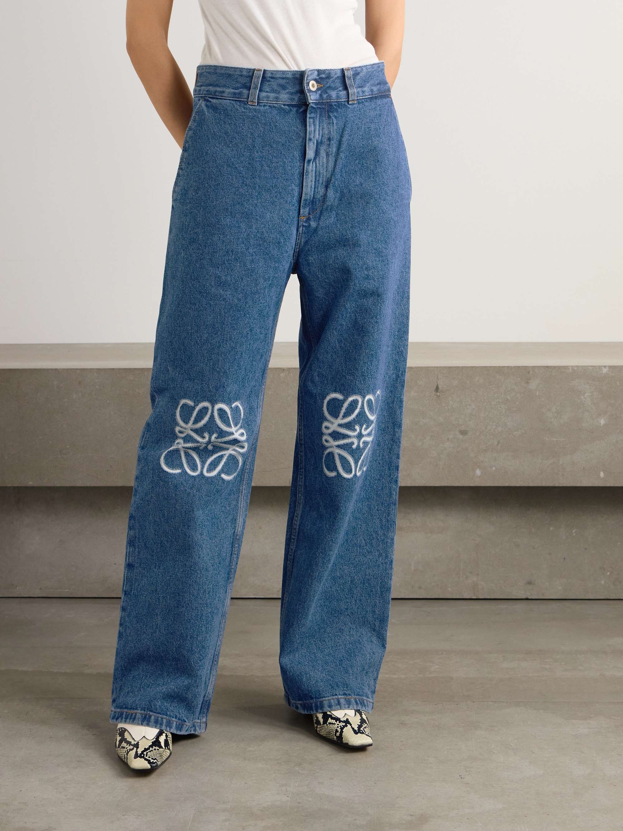 Anagram appliquéd high-rise wide-leg jeans view