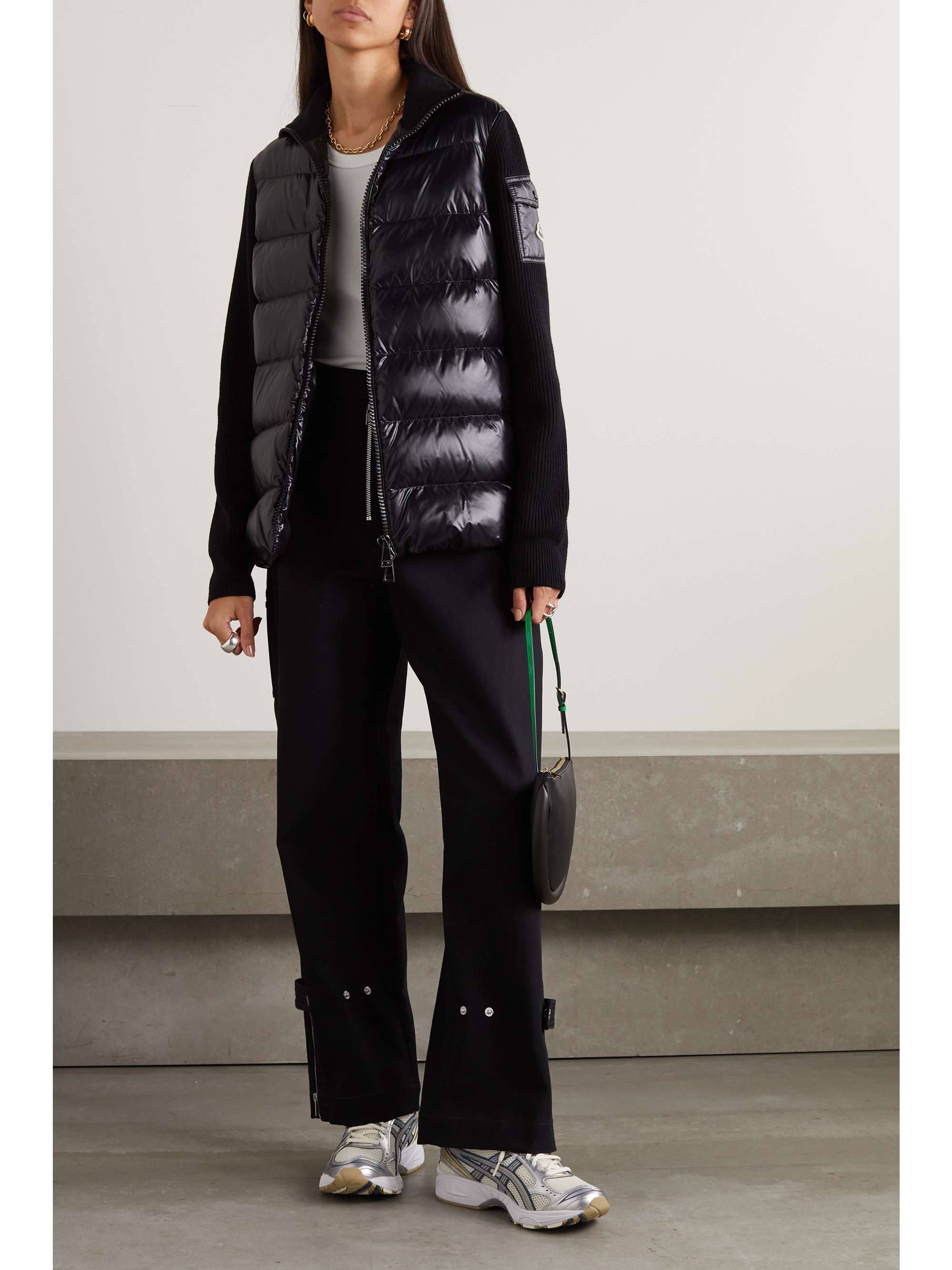 Ribbed wool and quilted glossed-shell down jacket view