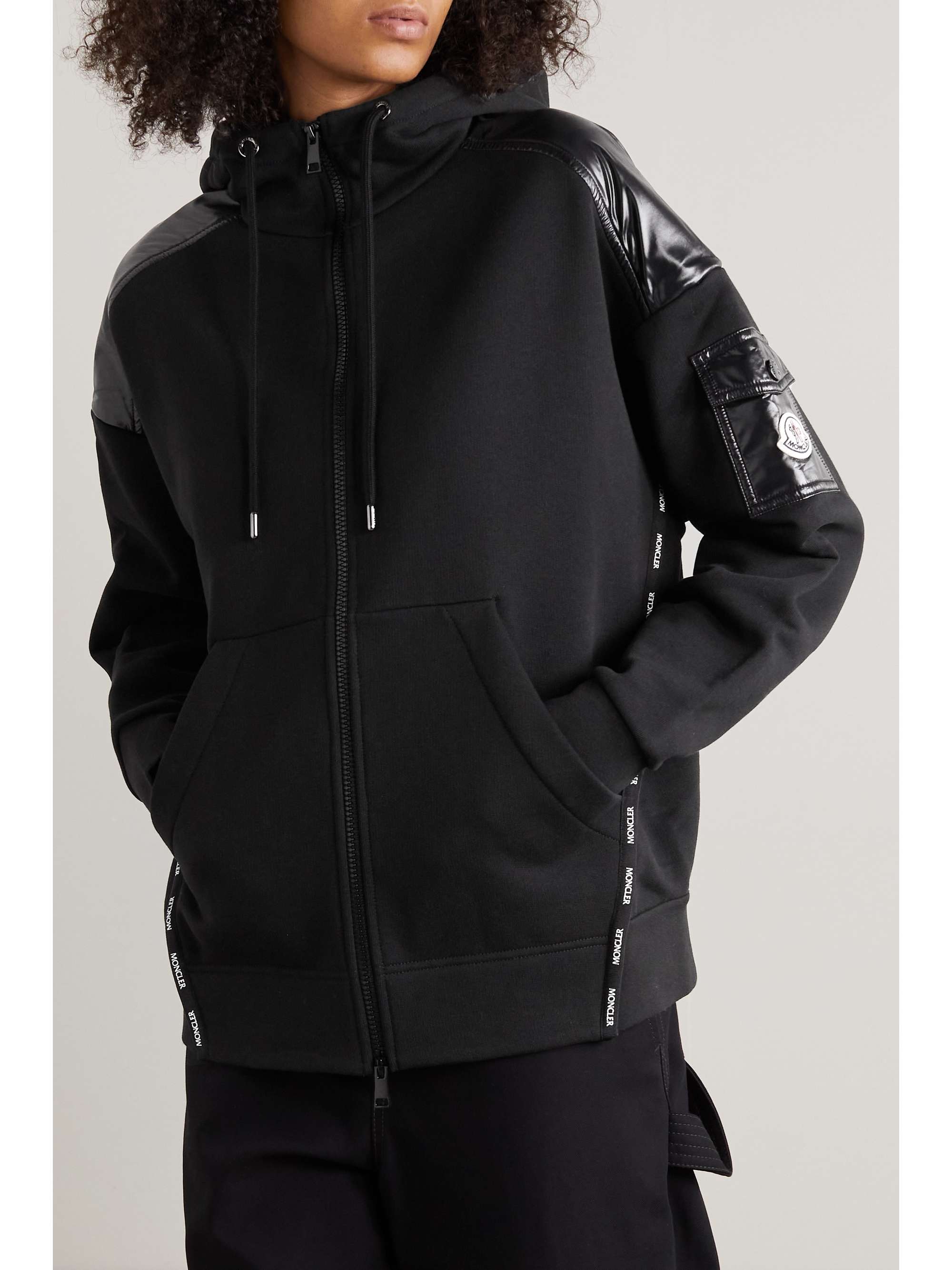 Glossed-shell trimmed cotton-jersey hoodie view