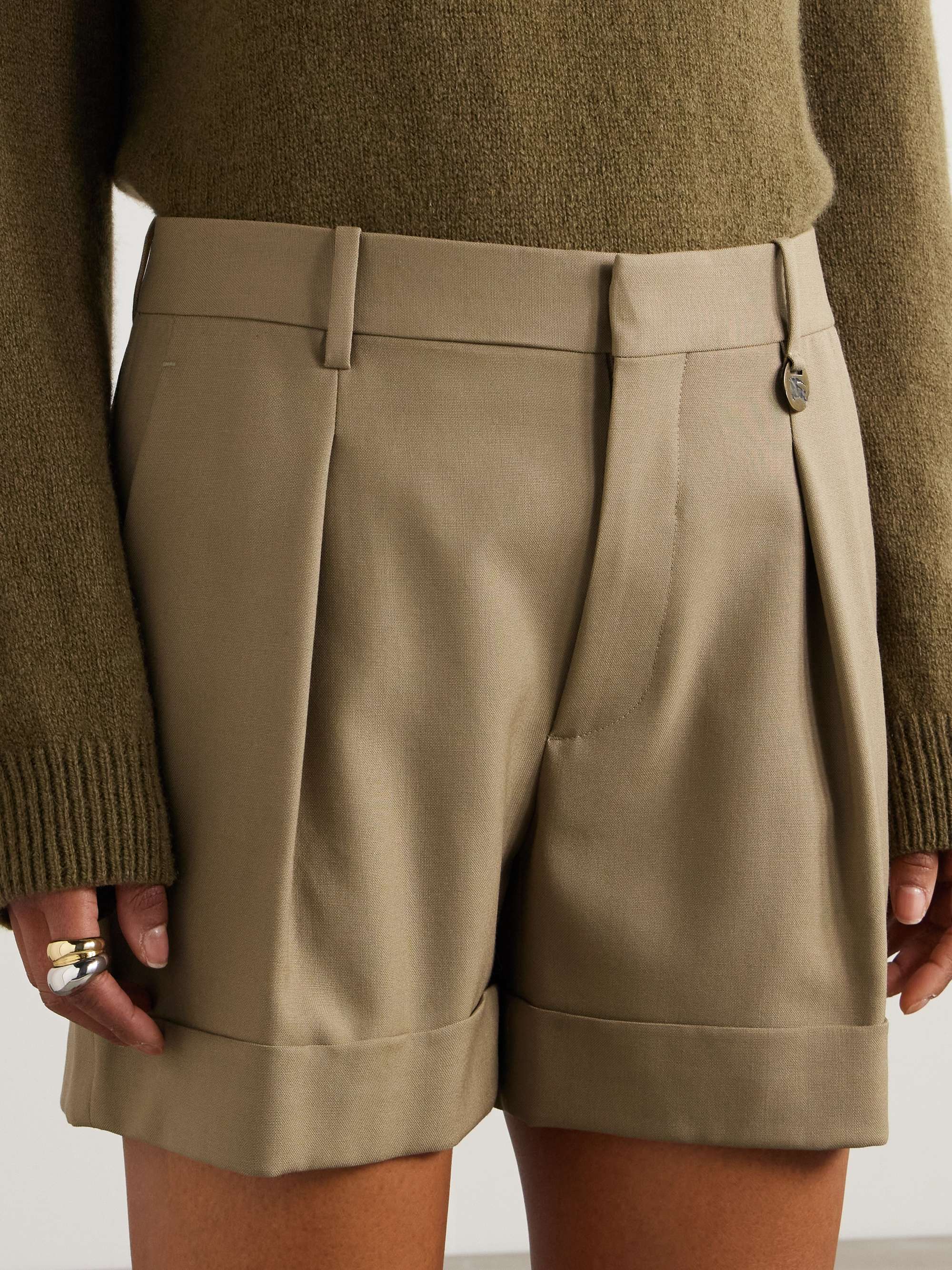 Embellished pleated wool shorts view