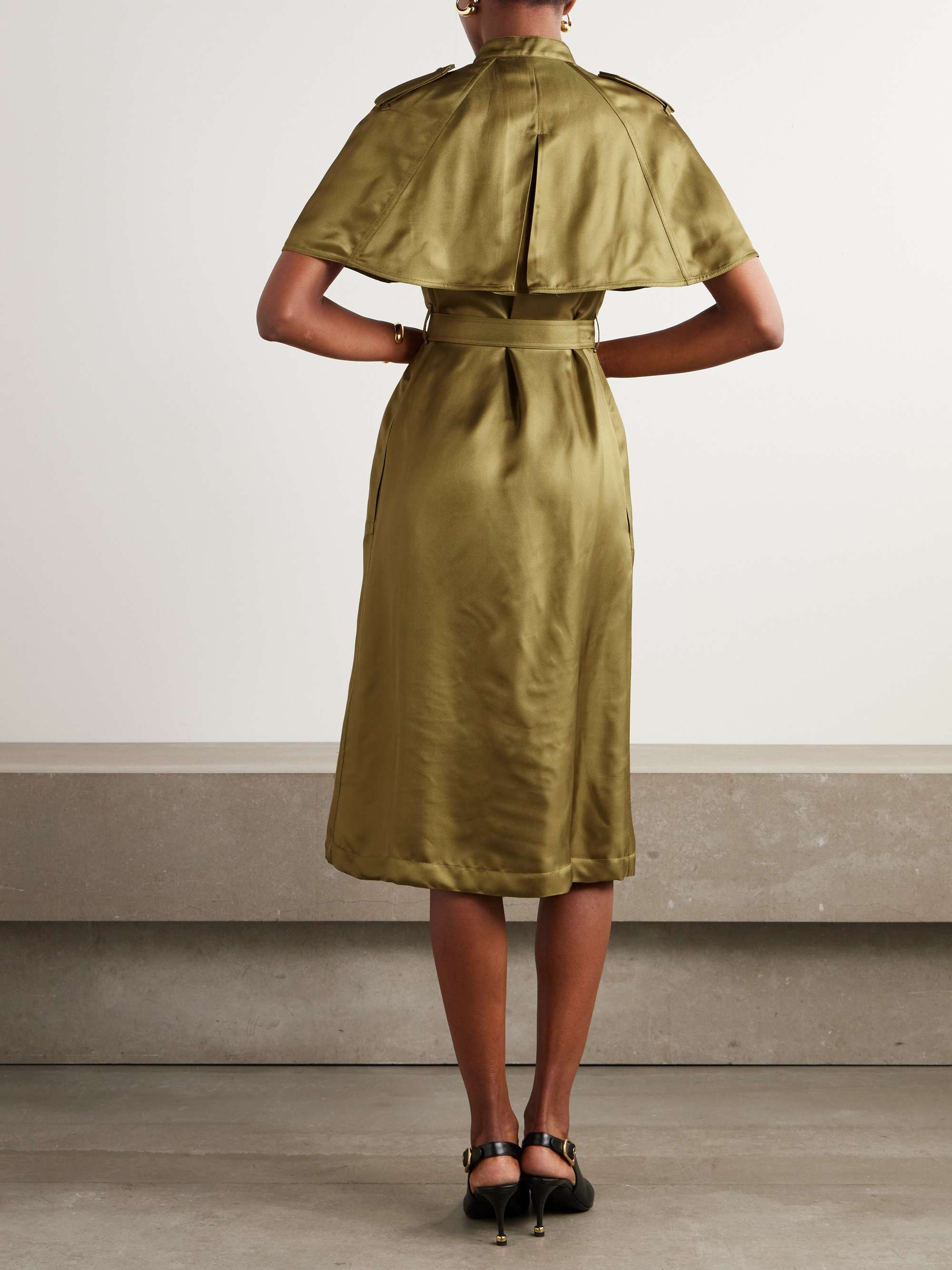 Layered belted satin-twill midi dress view