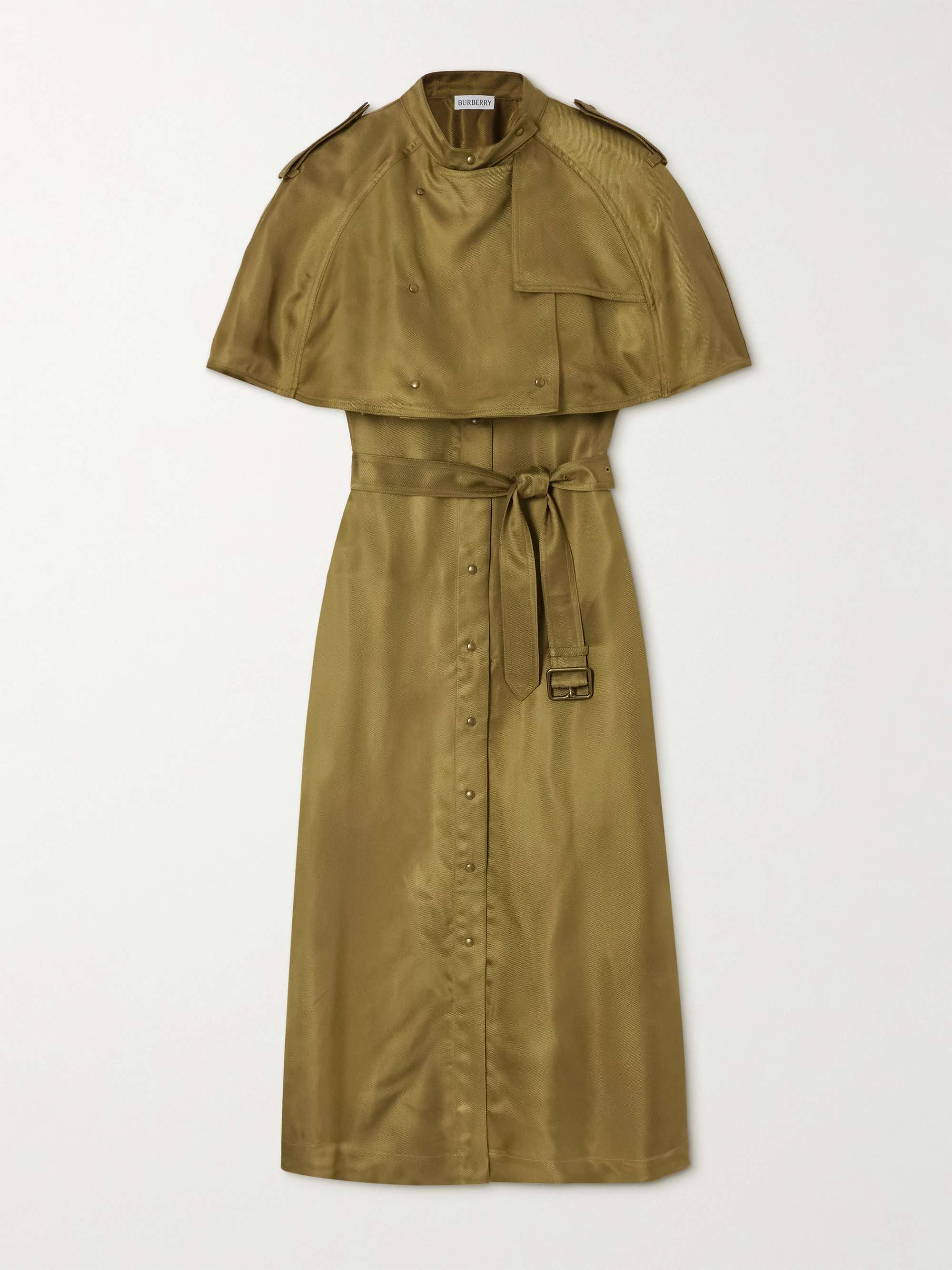 Layered belted satin-twill midi dress view