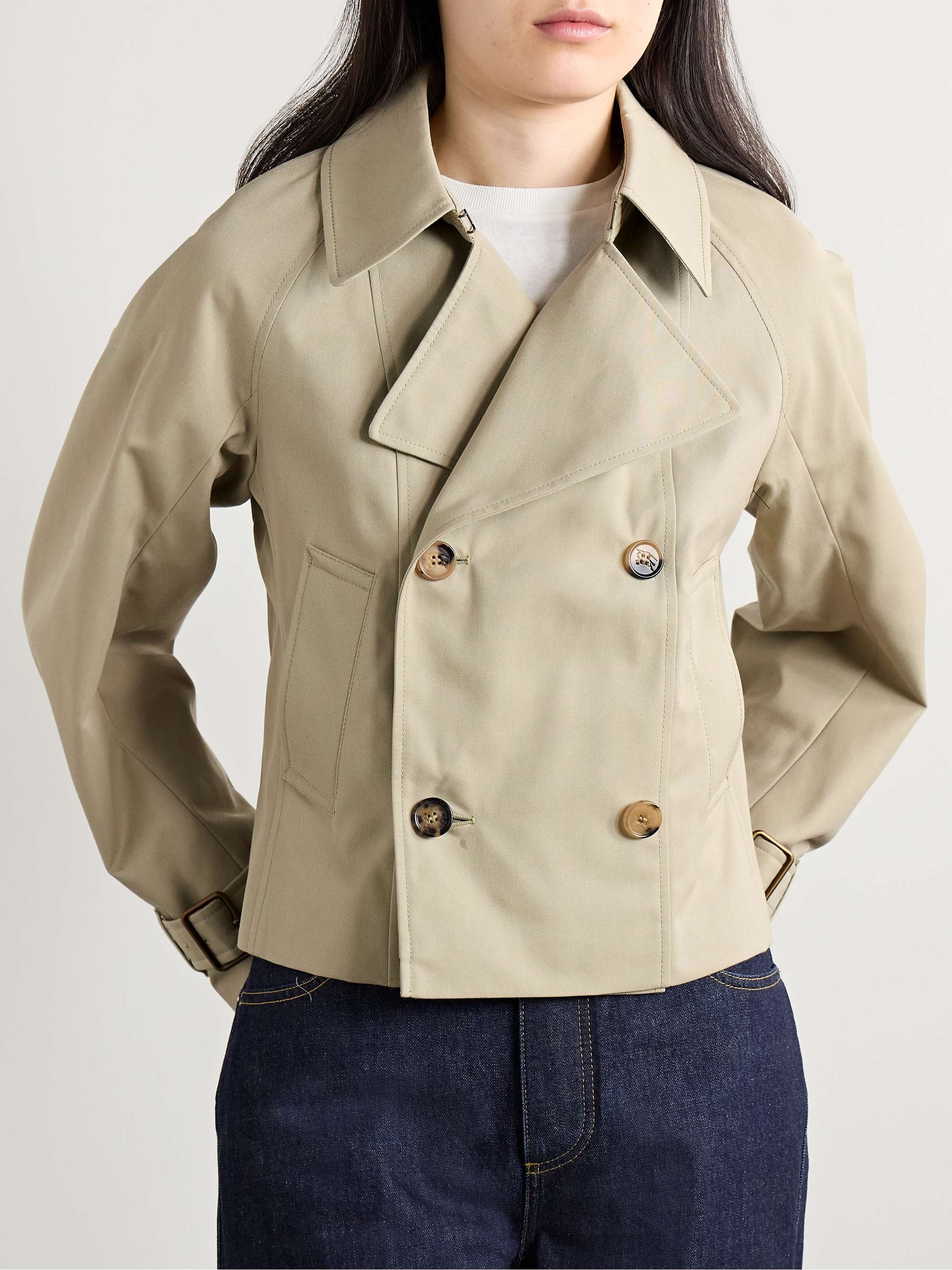 Double-breasted cropped gabardine trench coat view