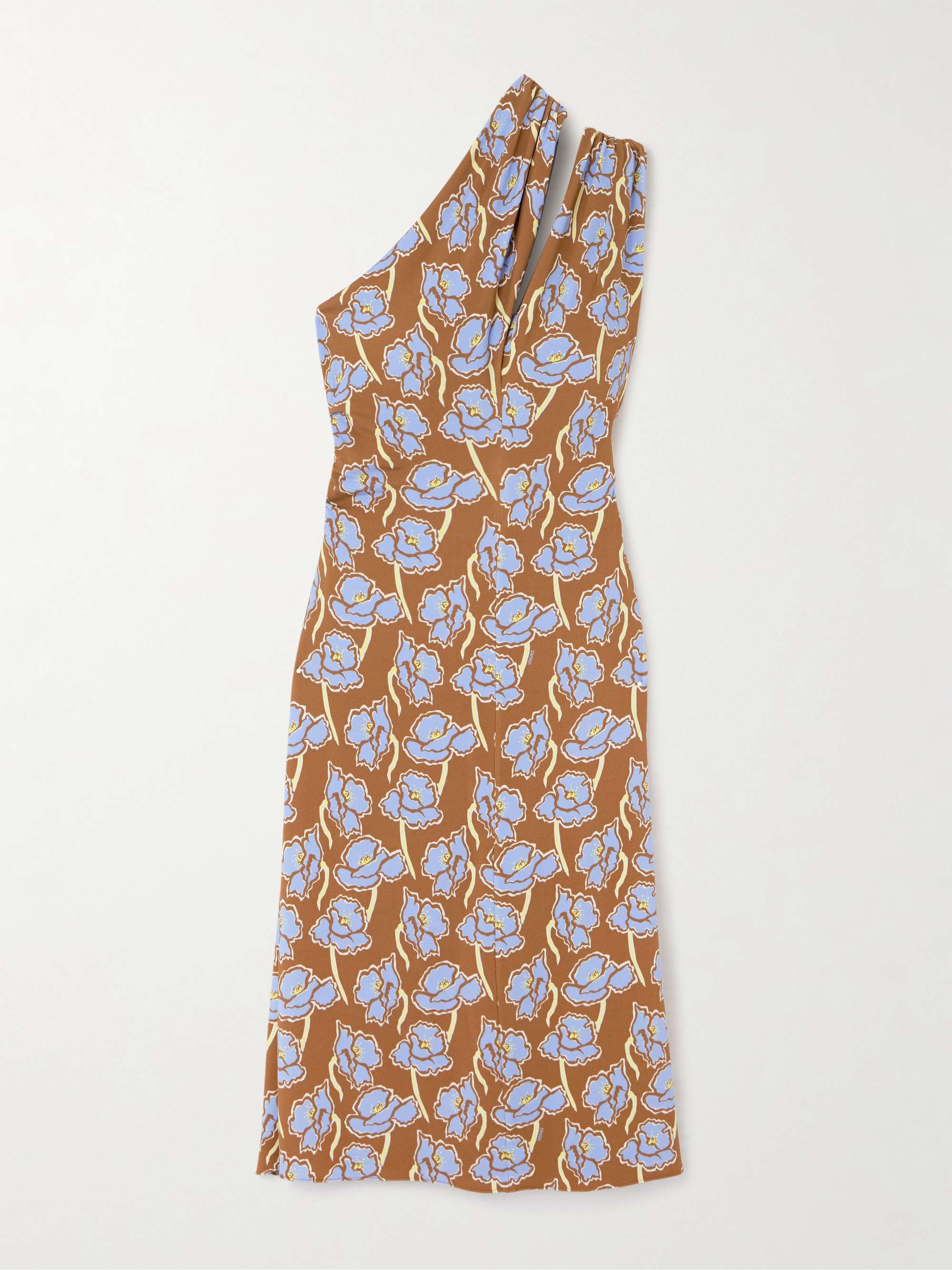 One-shoulder floral-print crepe midi dress view