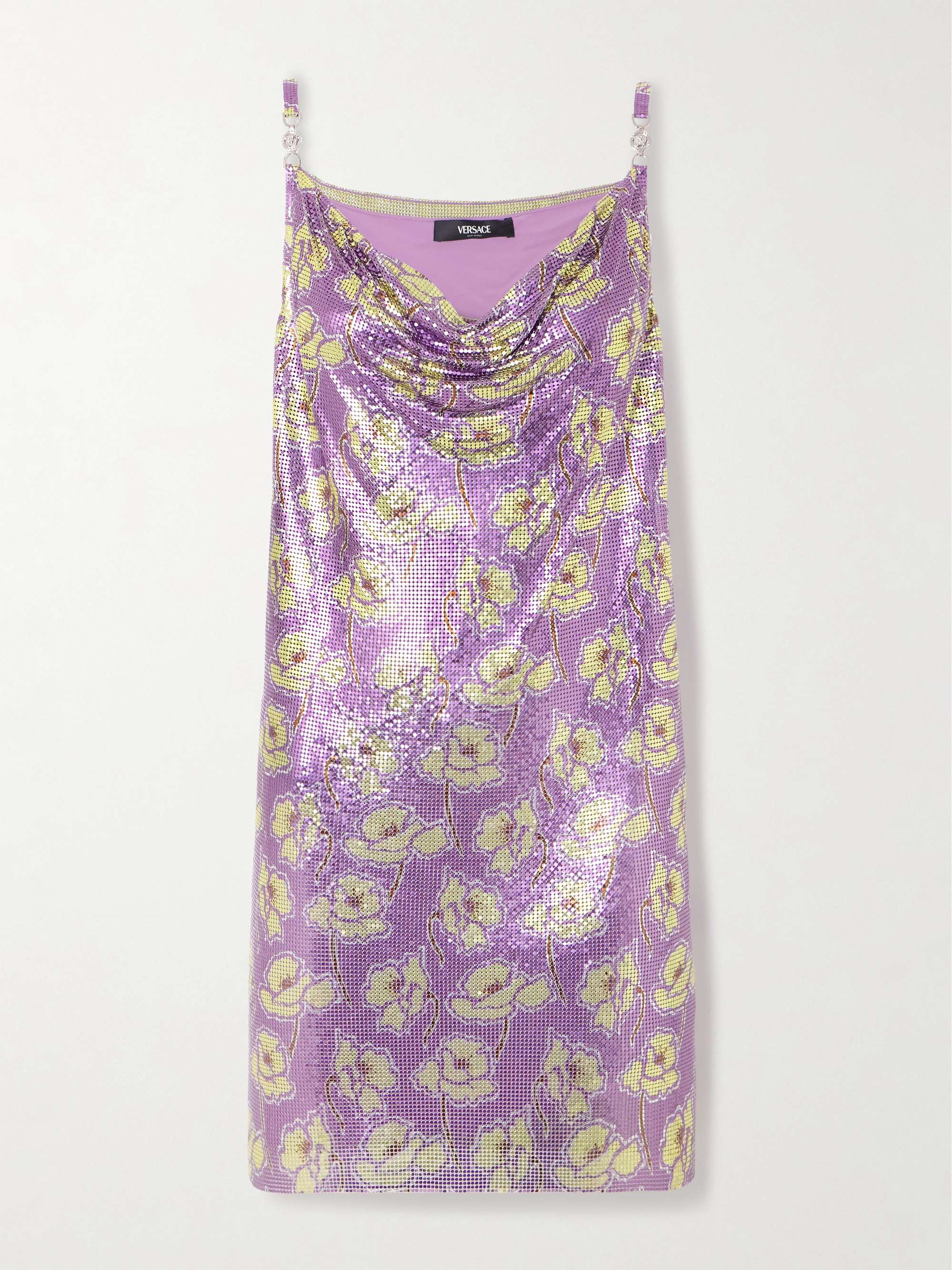 Embellished floral-print chainmail mini dress view