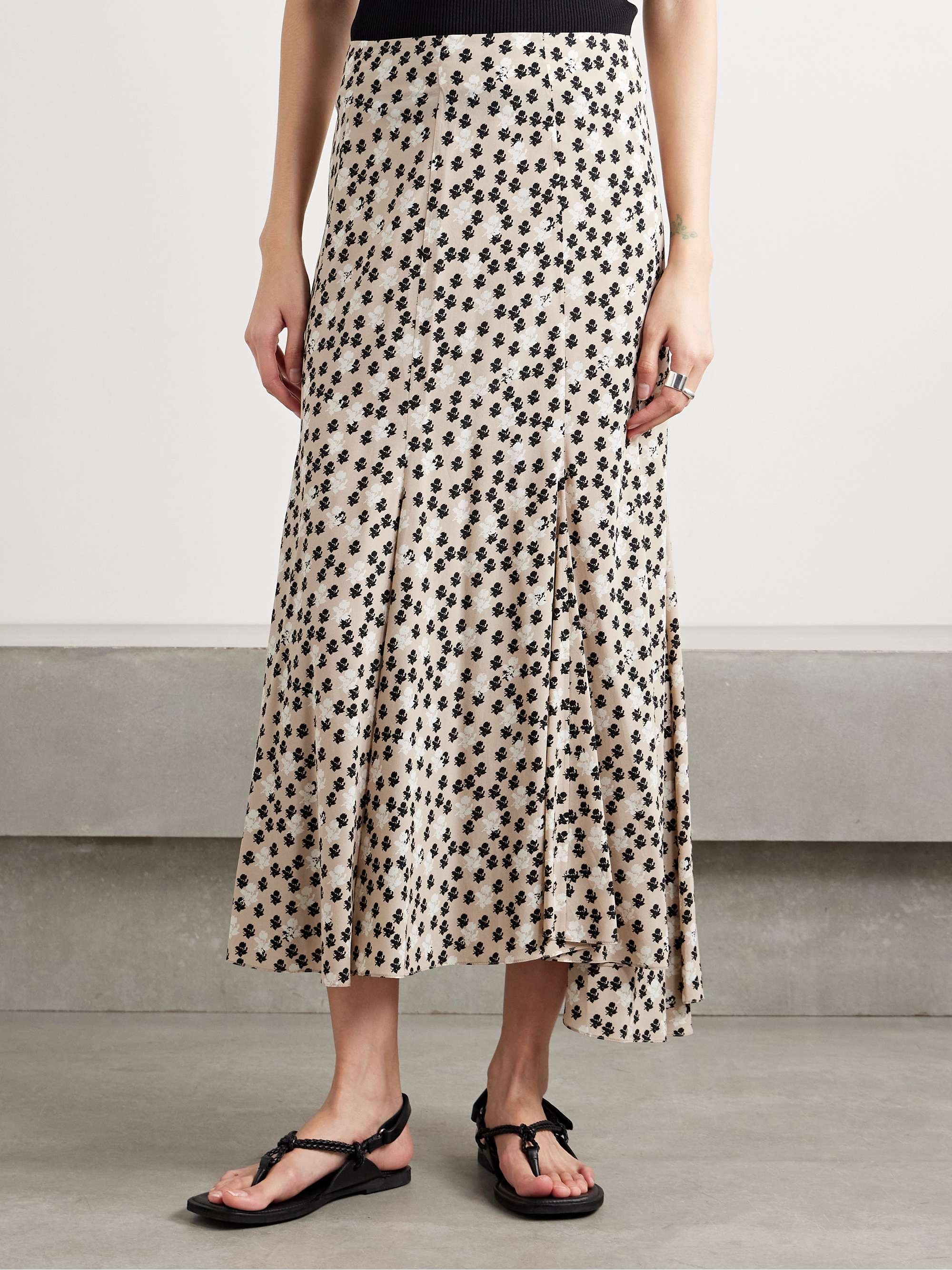 Joelle pleated floral-print stretch-crepe midi skirt view