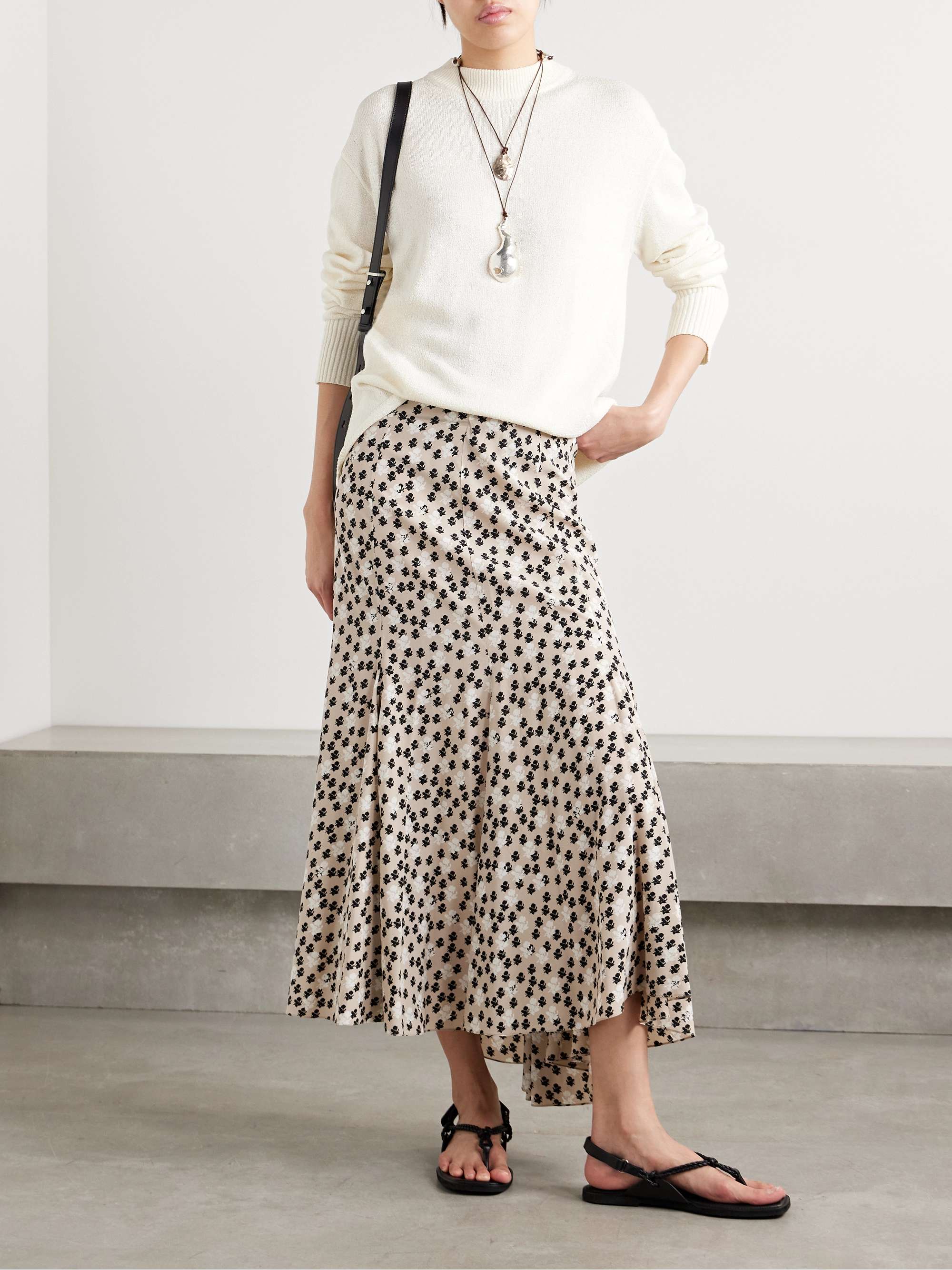 Joelle pleated floral-print stretch-crepe midi skirt view