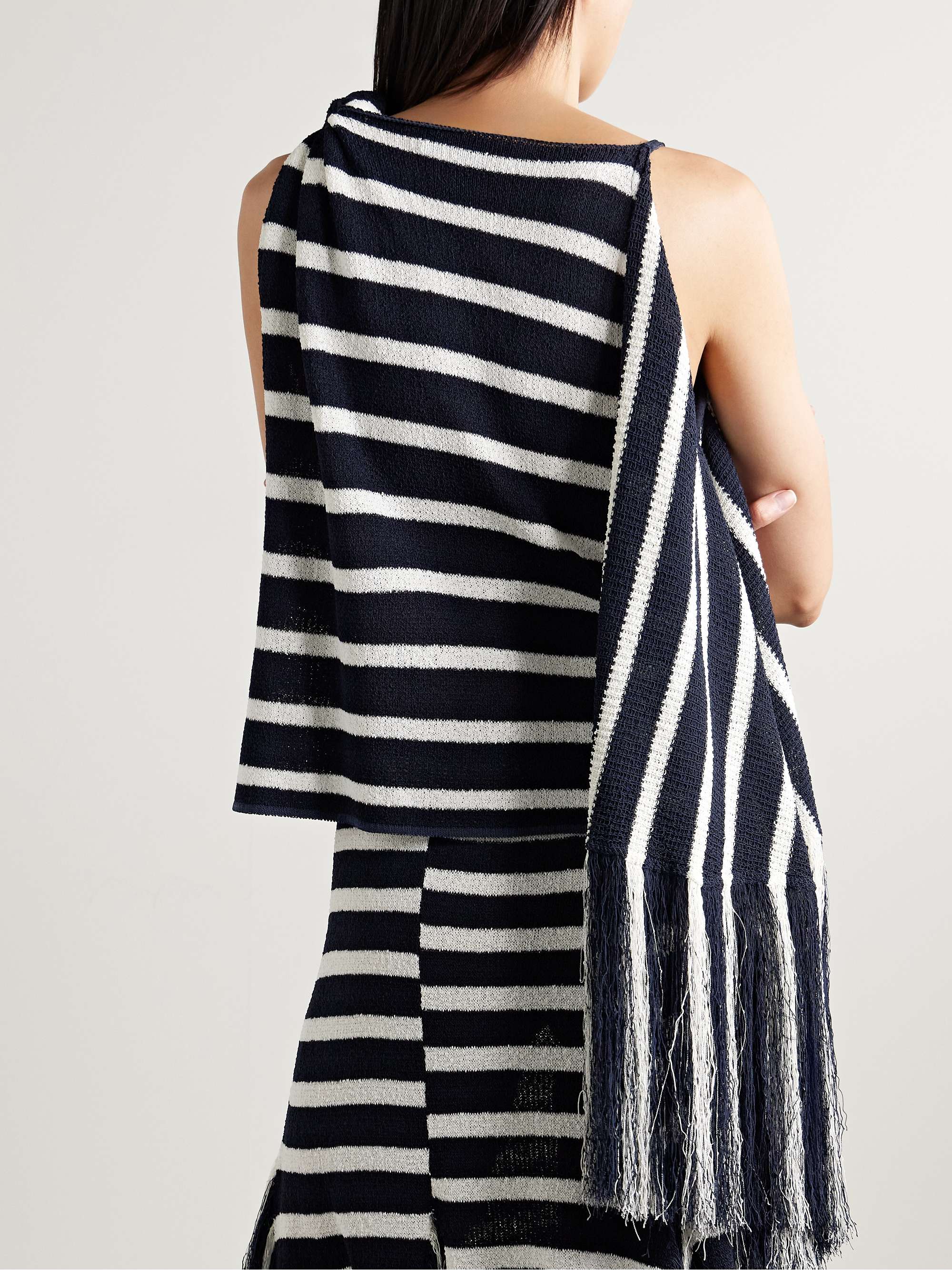 Yves asymmetric fringed knitted top view