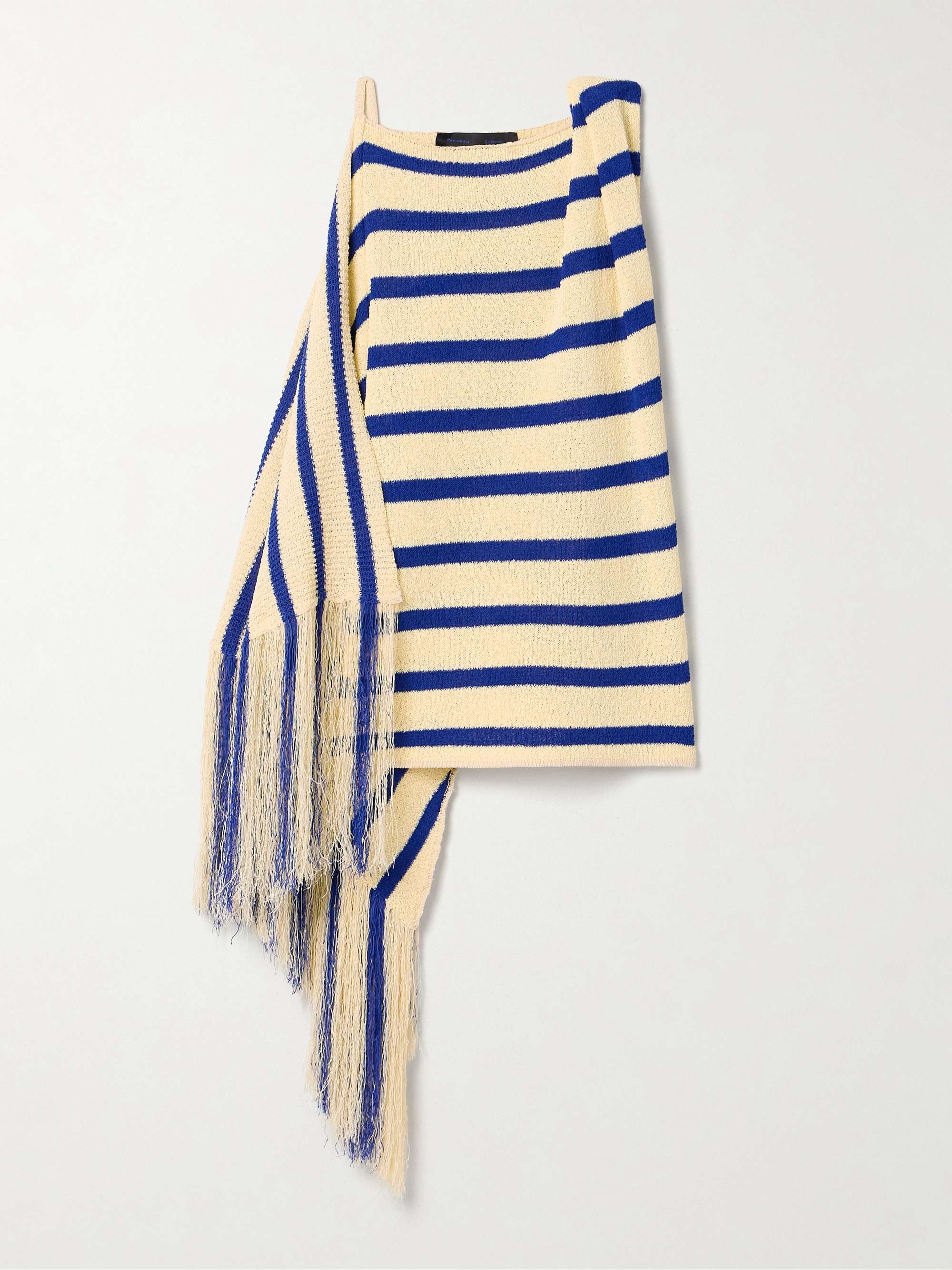 Yves asymmetric fringed striped top view