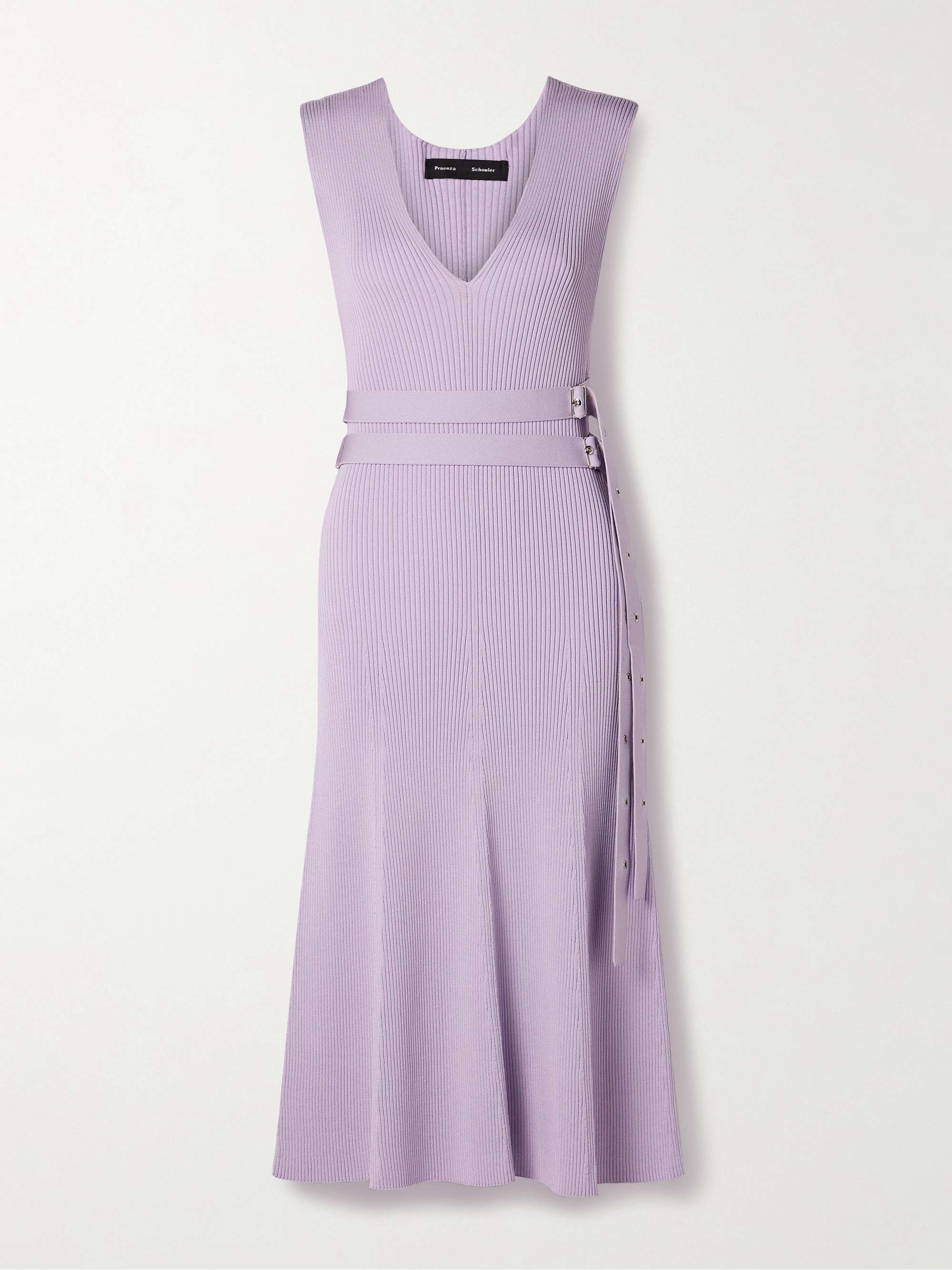 Madeline belted ribbed-knit midi dress view