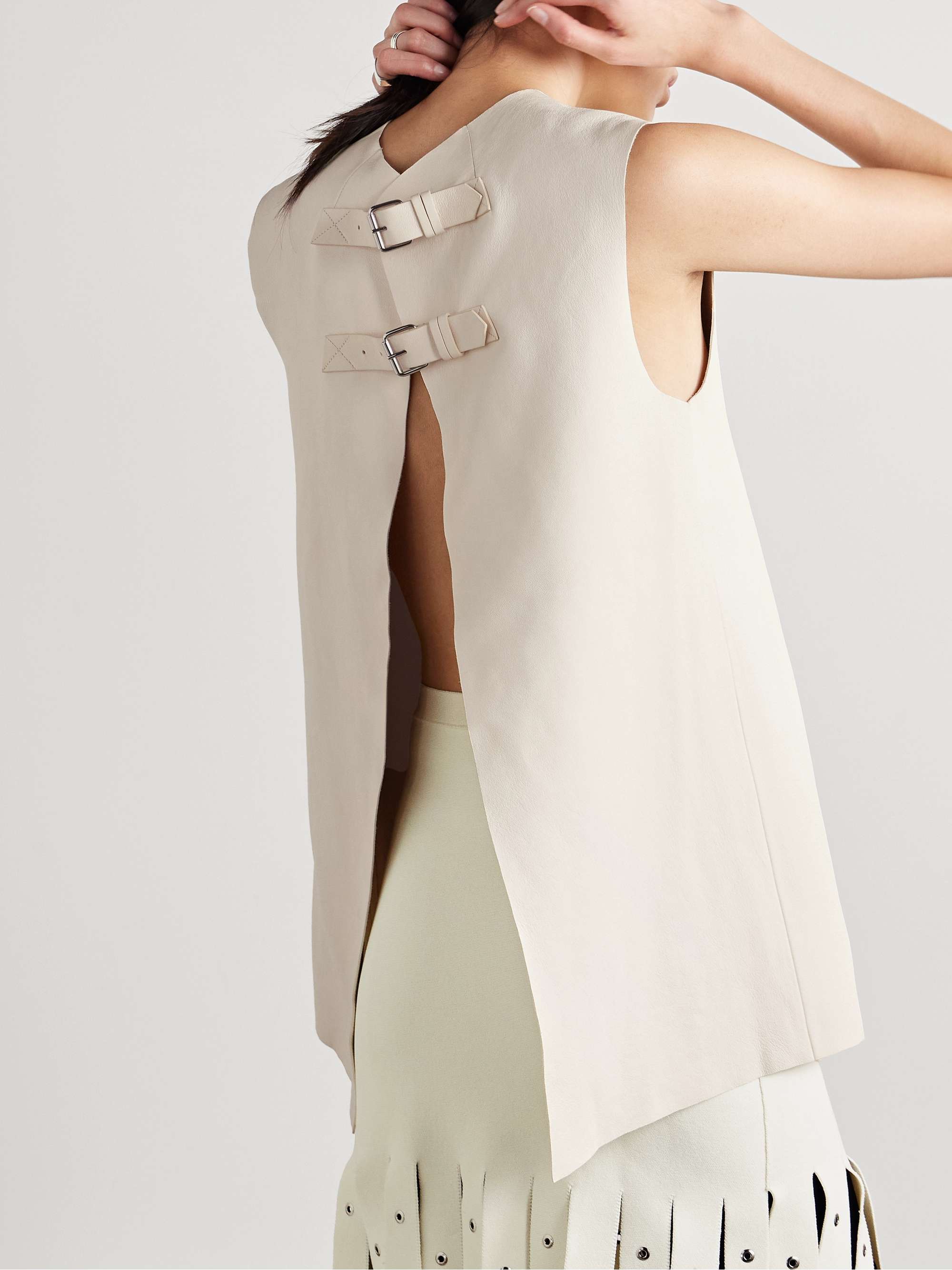 Noa buckled open-back leather top view