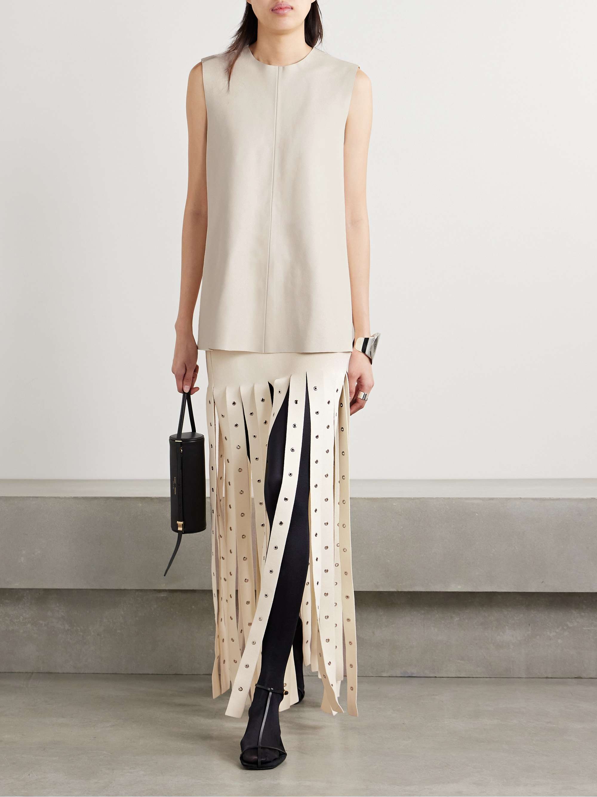 Noa buckled open-back leather top view