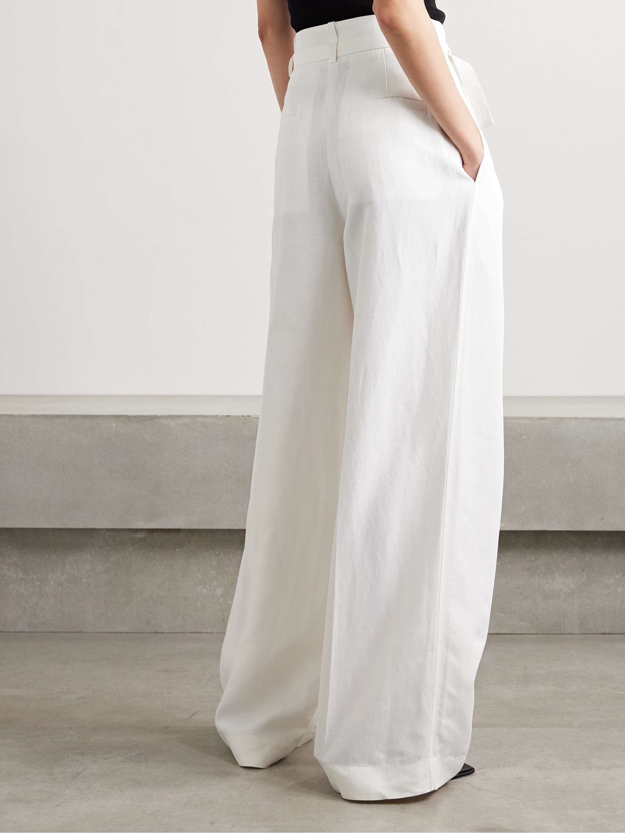 Jules belted pleated poplin wide-leg pants view