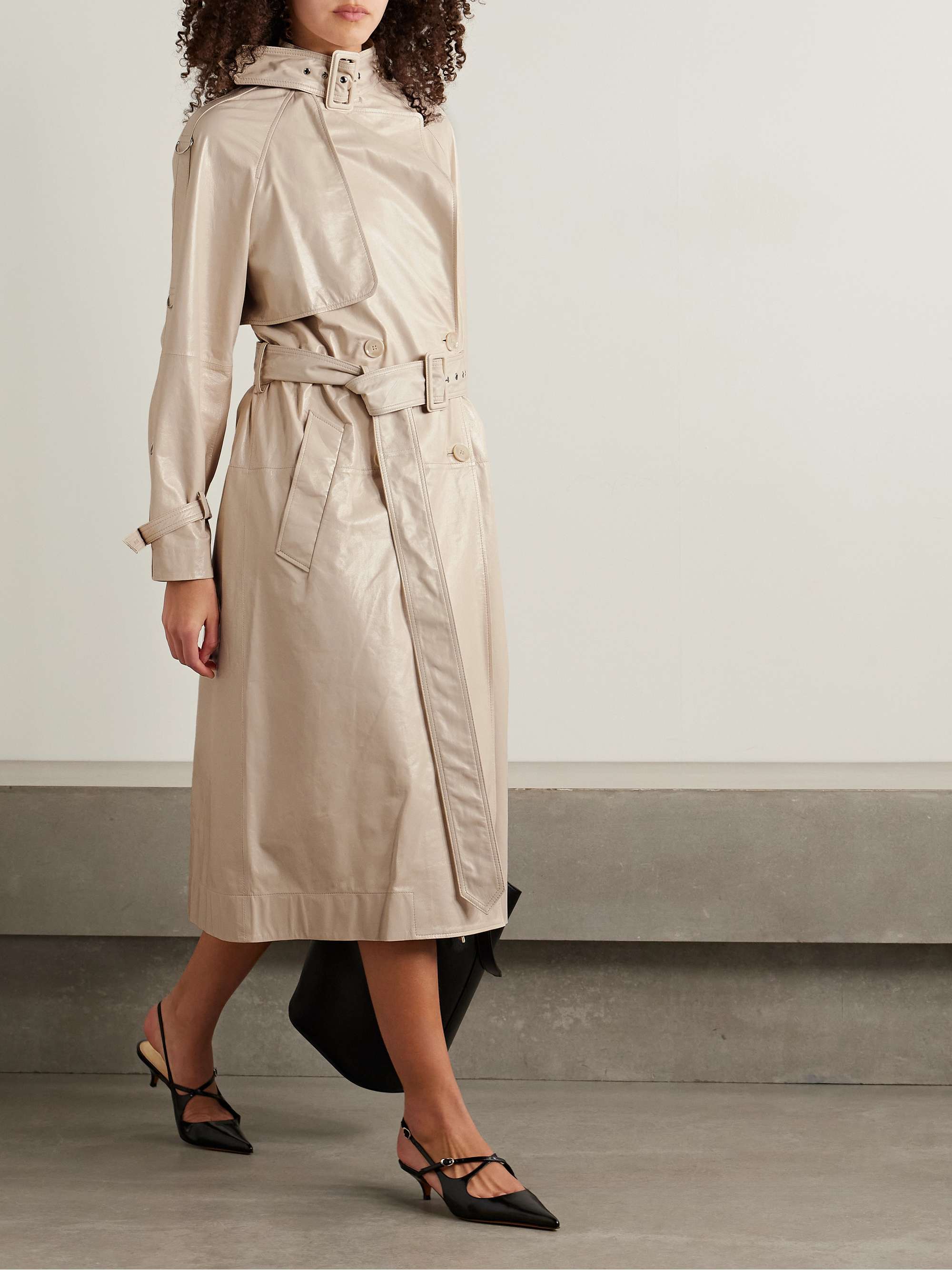 Sabina belted double-breasted glossed-leather trench coat view