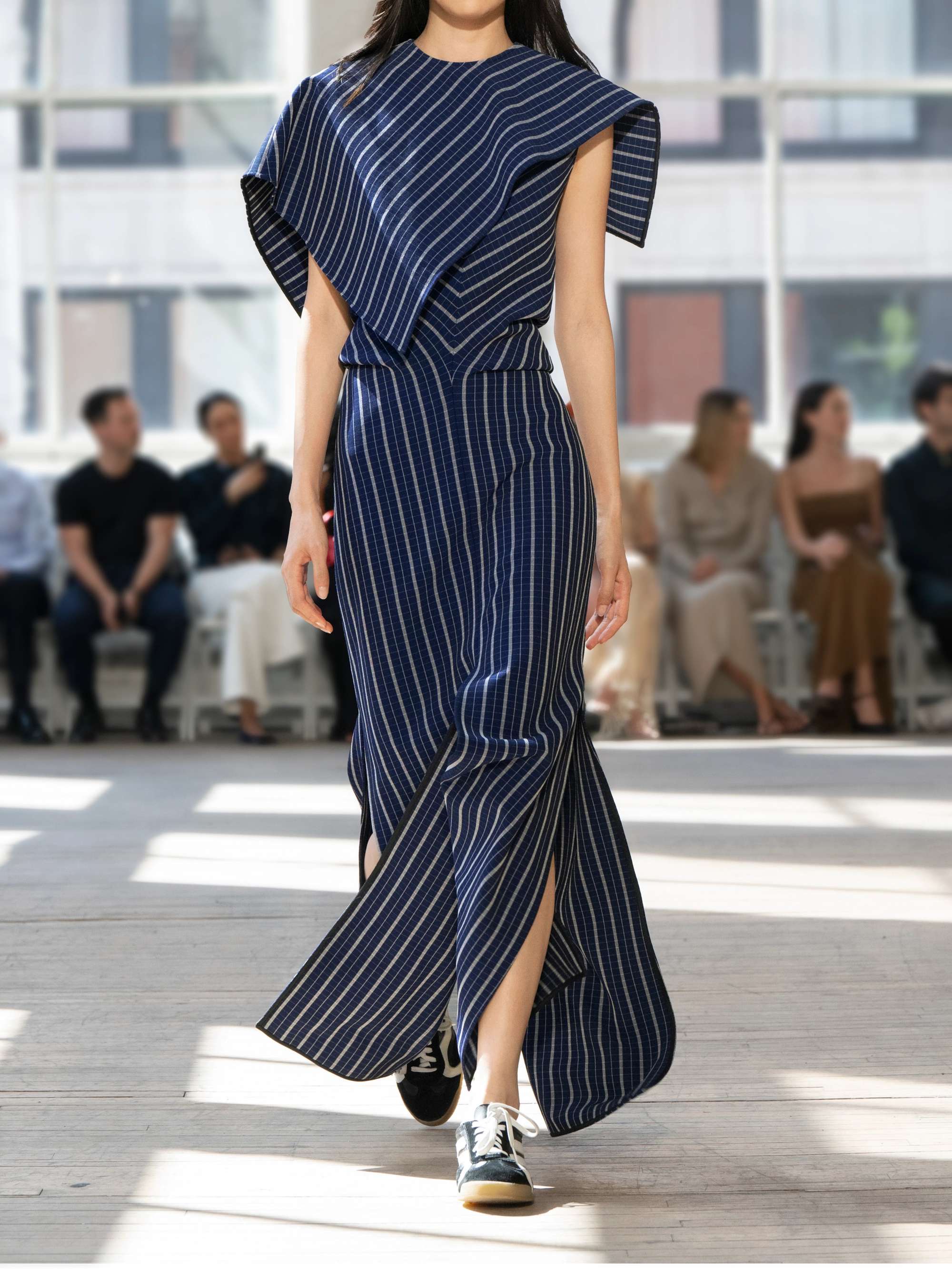 Selene asymmetric draped checked stretch-crepe maxi dress view