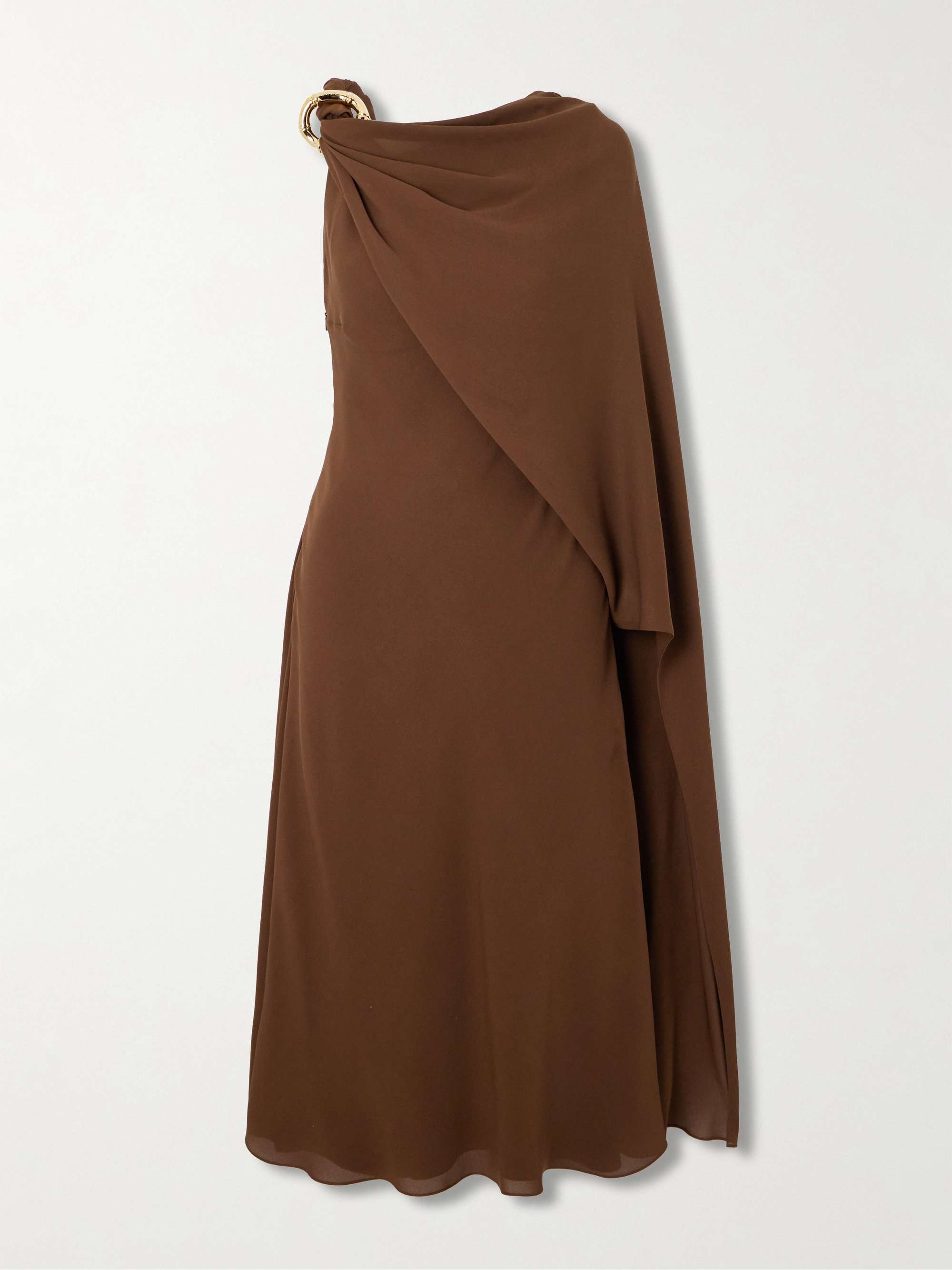 Cape-effect embellished silk-crepe midi dress view