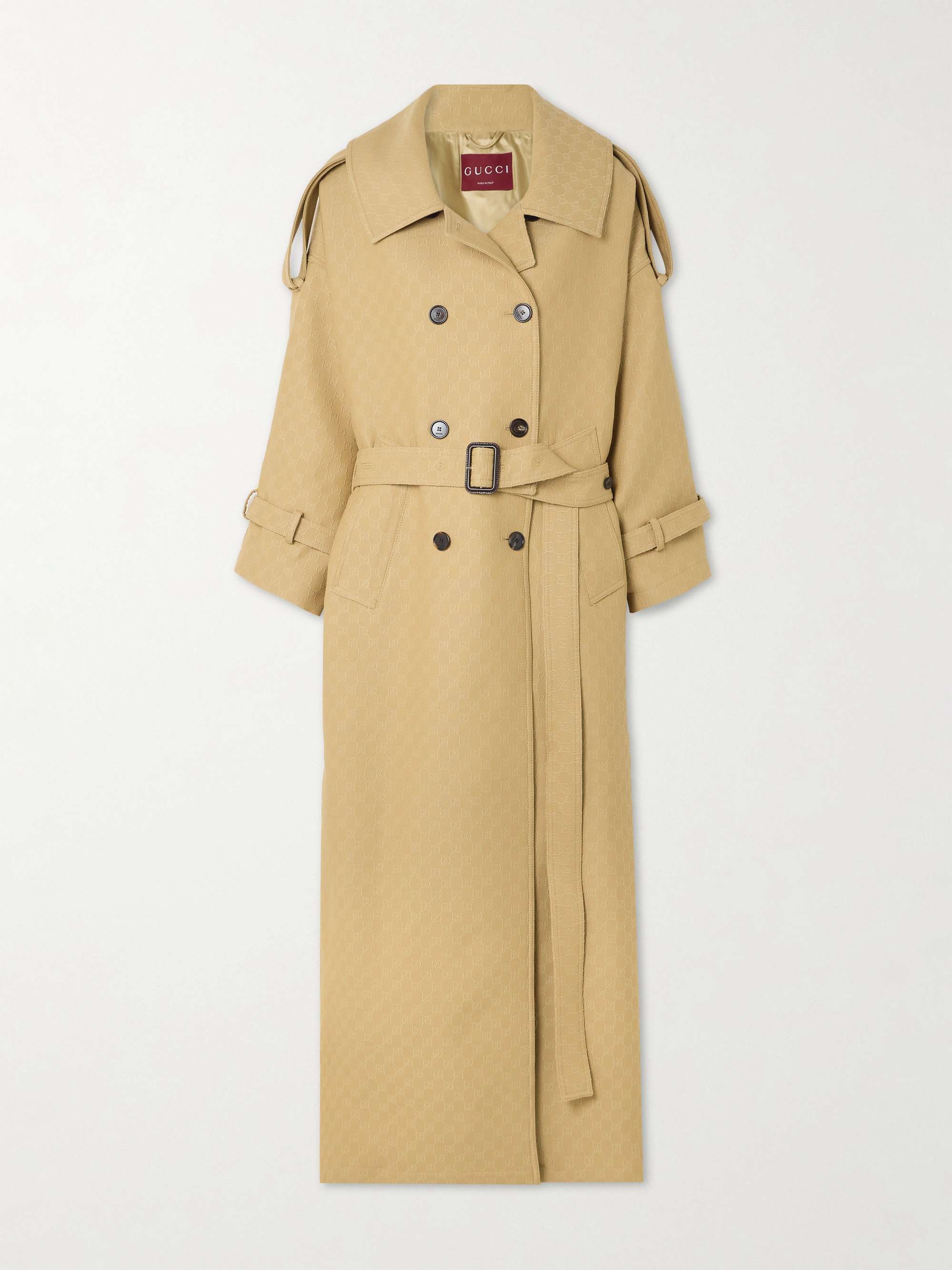 Oversized double-breasted belted wool and silk-blend jacquard trench coat view