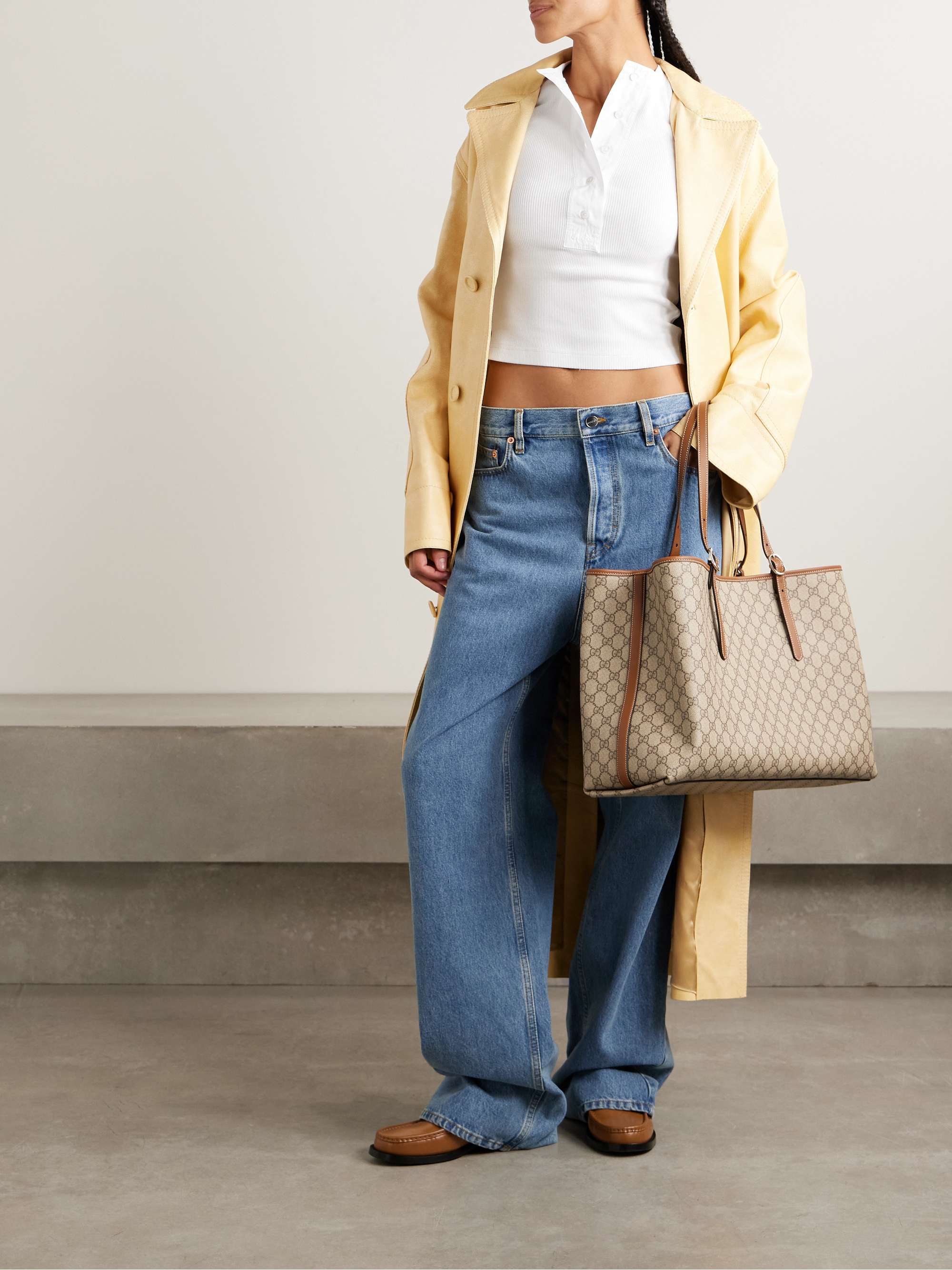 Cotton-poplin trimmed ribbed cotton-blend top view