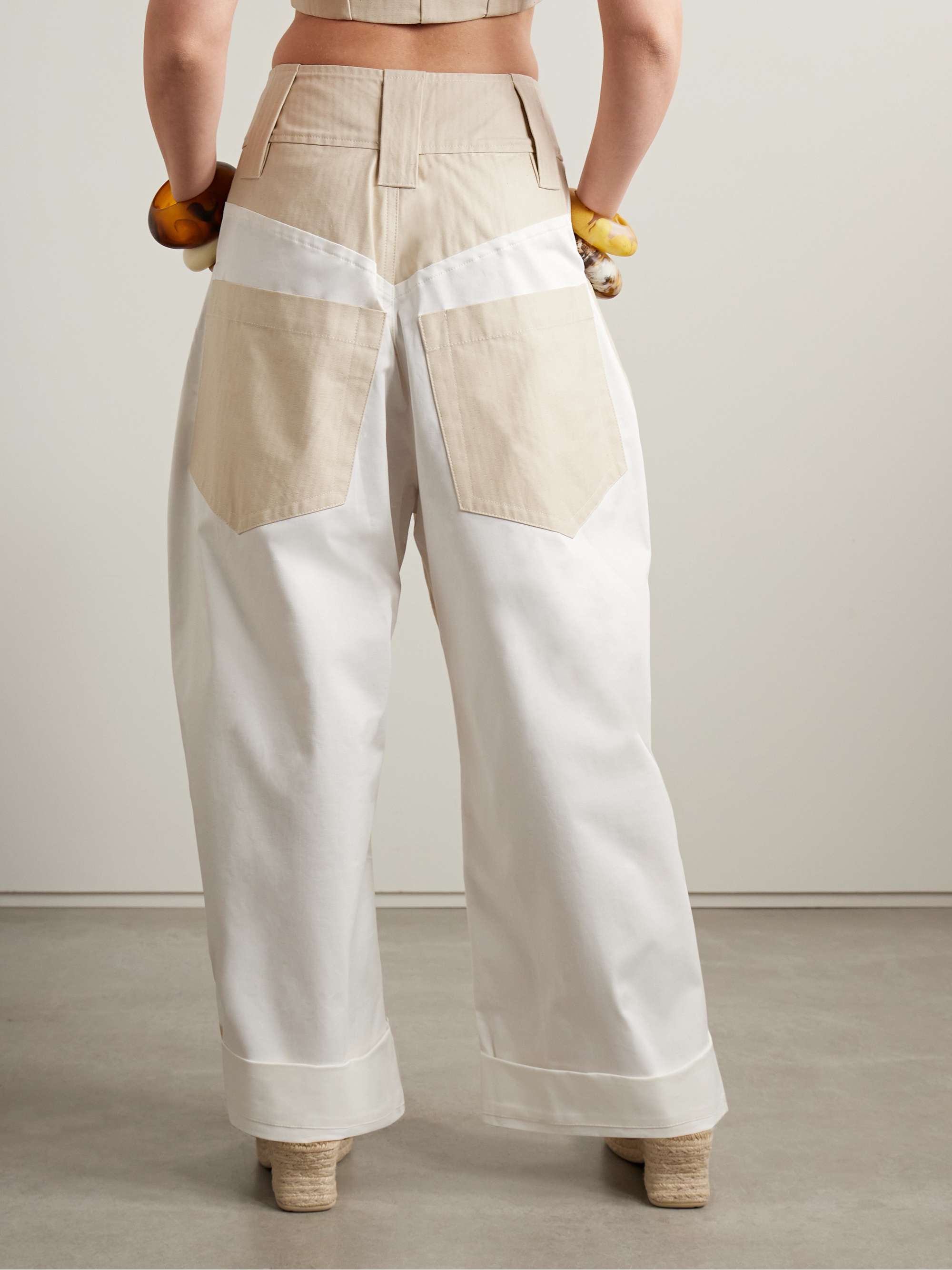 Paneled herringbone high-rise wide-leg jeans view