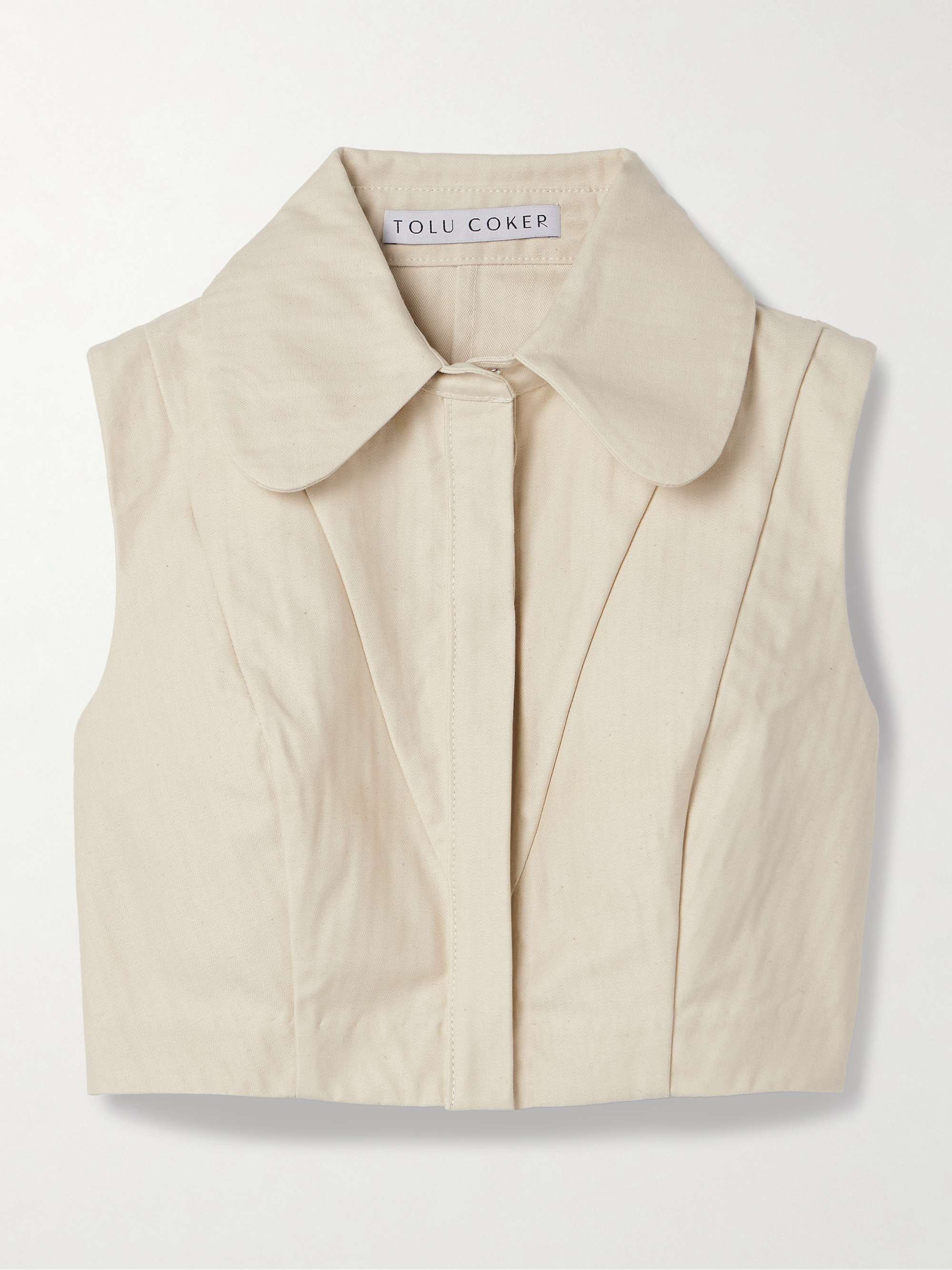 Cropped paneled herringbone cotton top view