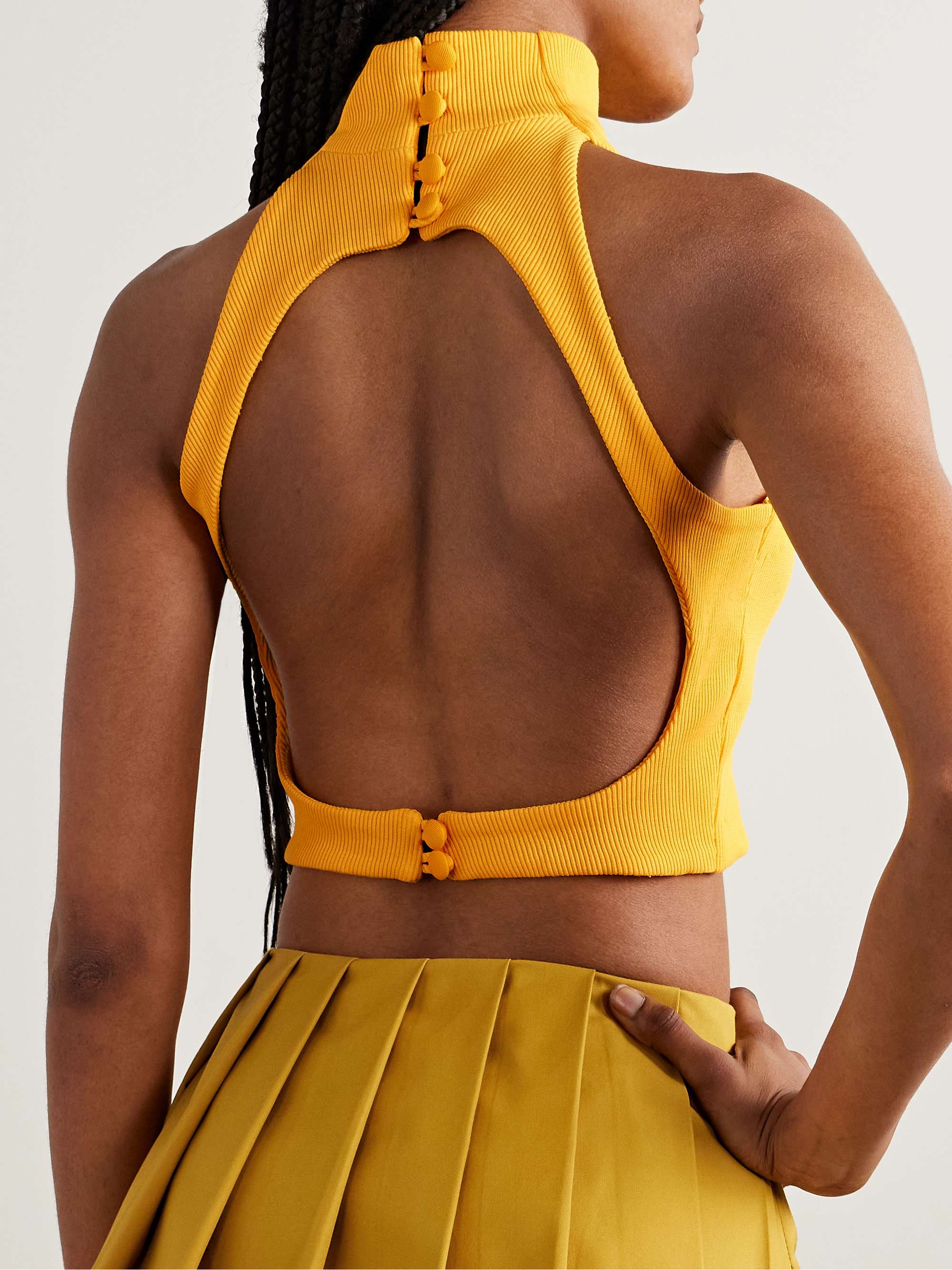 Open-back cropped ribbed cotton-blend tank view
