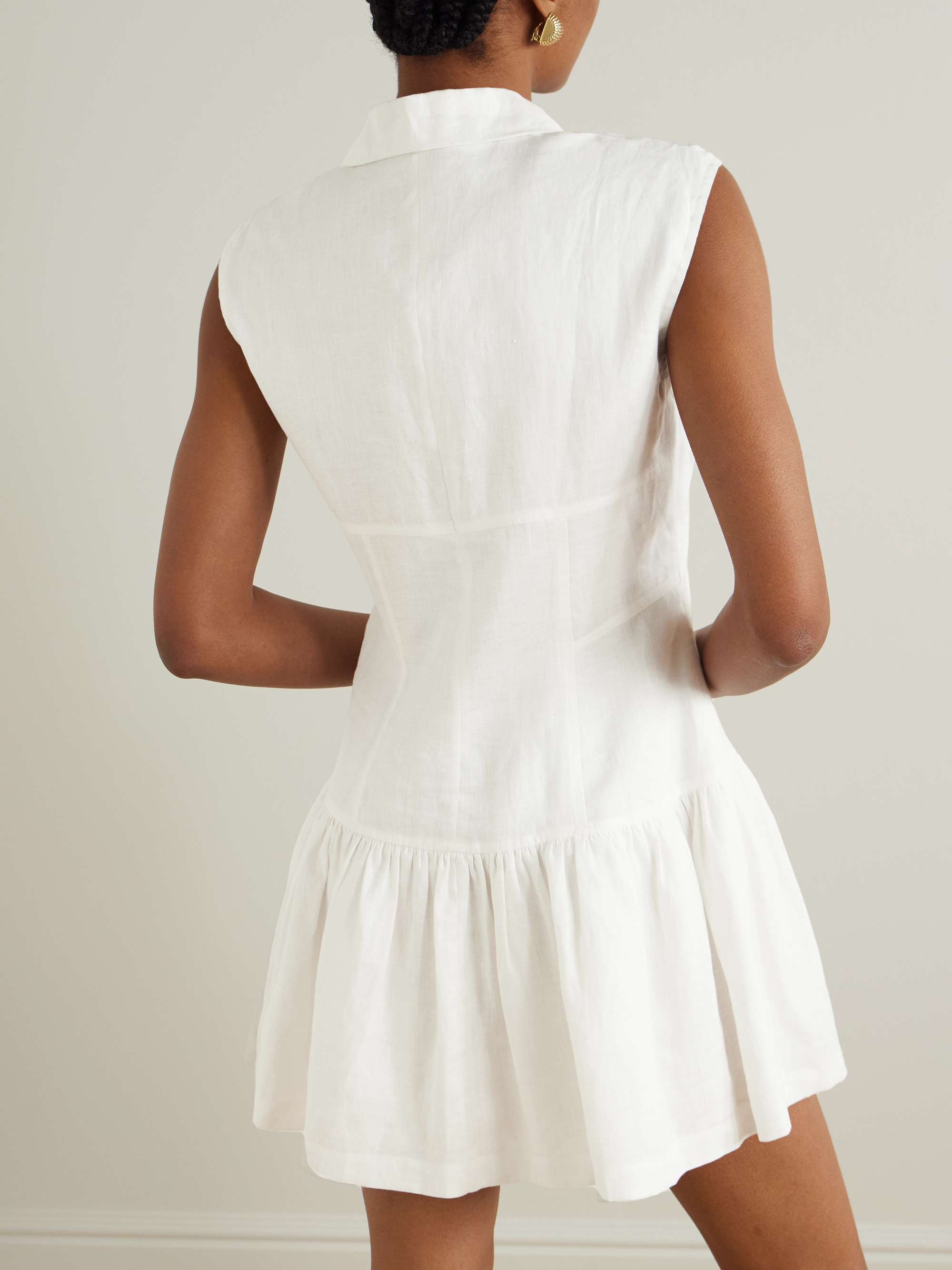 Gathered linen mini shirt dress view