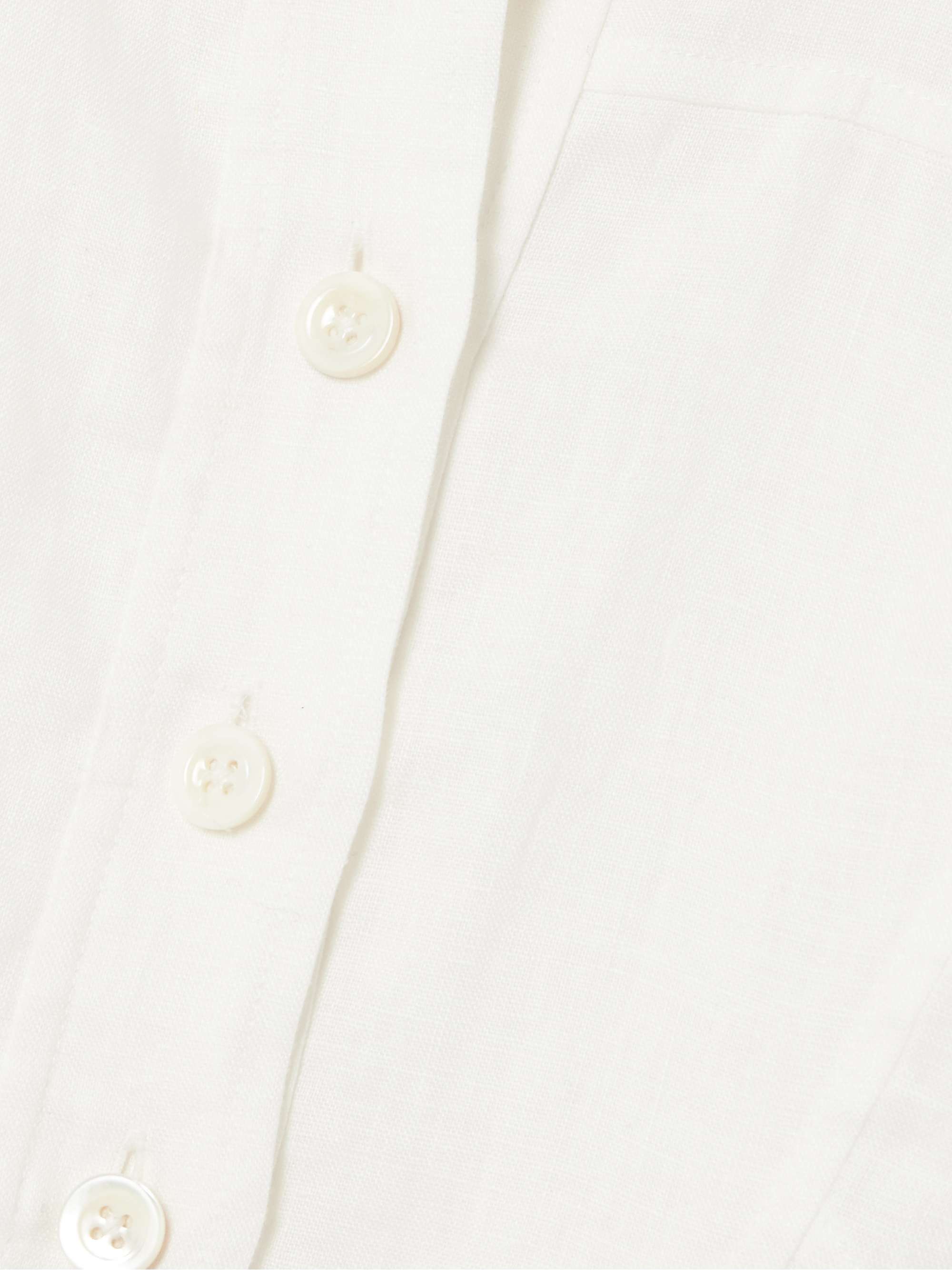 Gathered linen mini shirt dress view