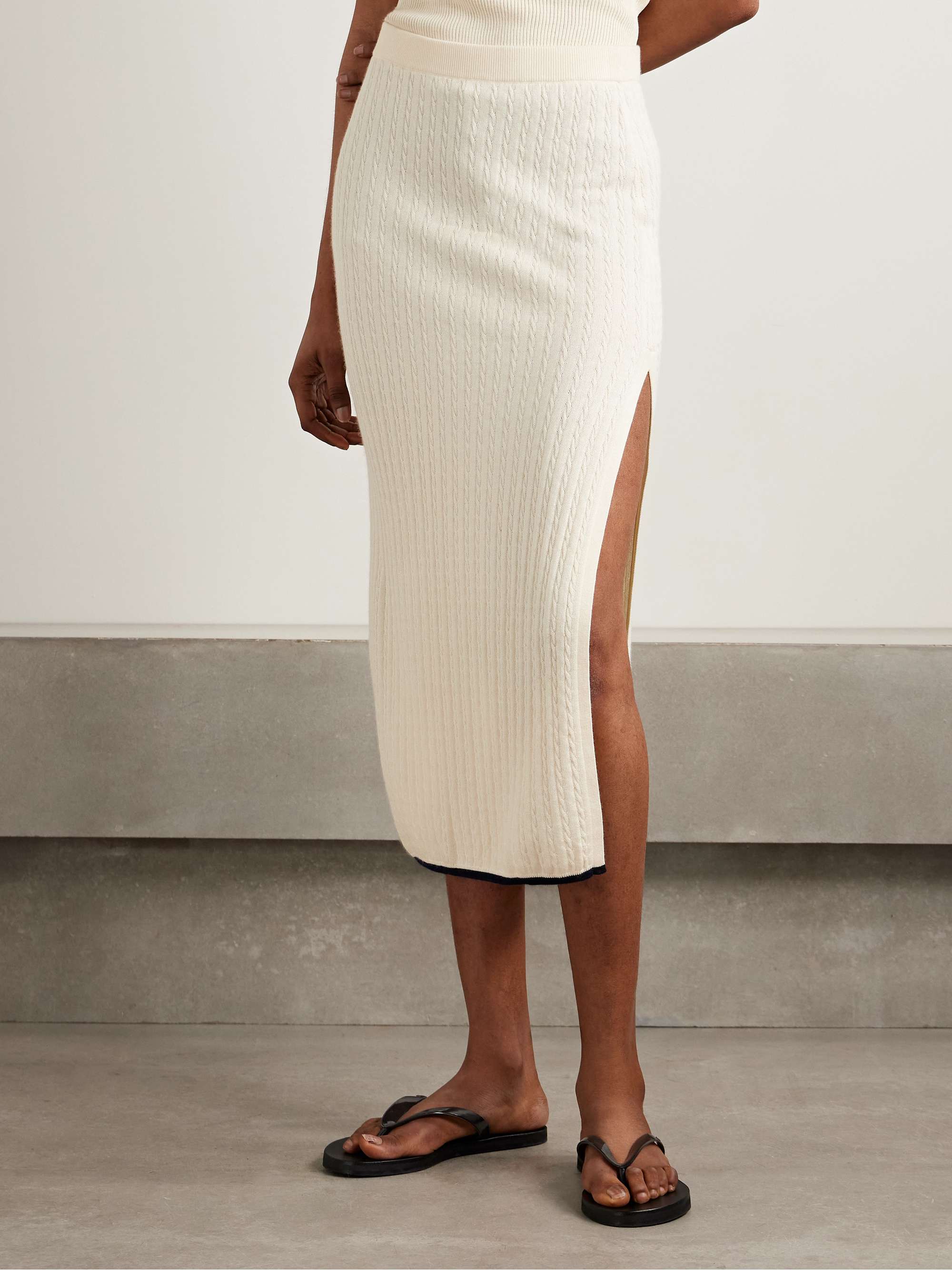 Cable-knit cashmere and silk-blend midi skirt view