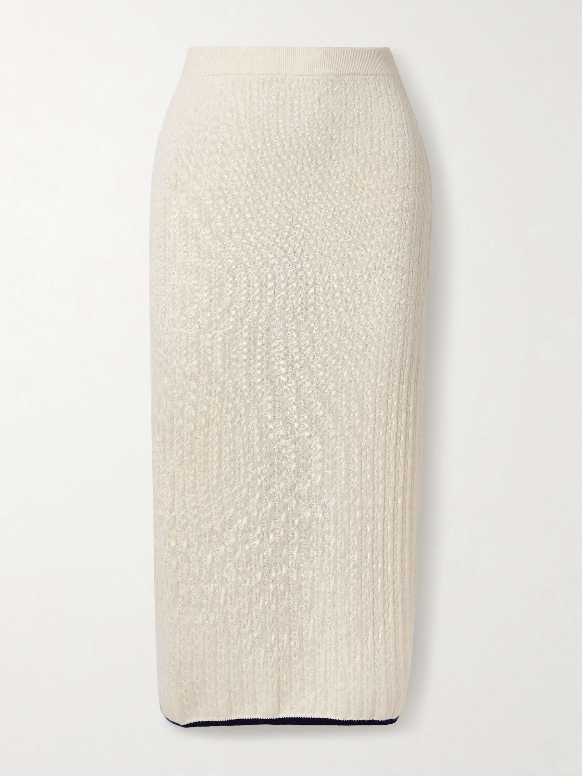 Cable-knit cashmere and silk-blend midi skirt view