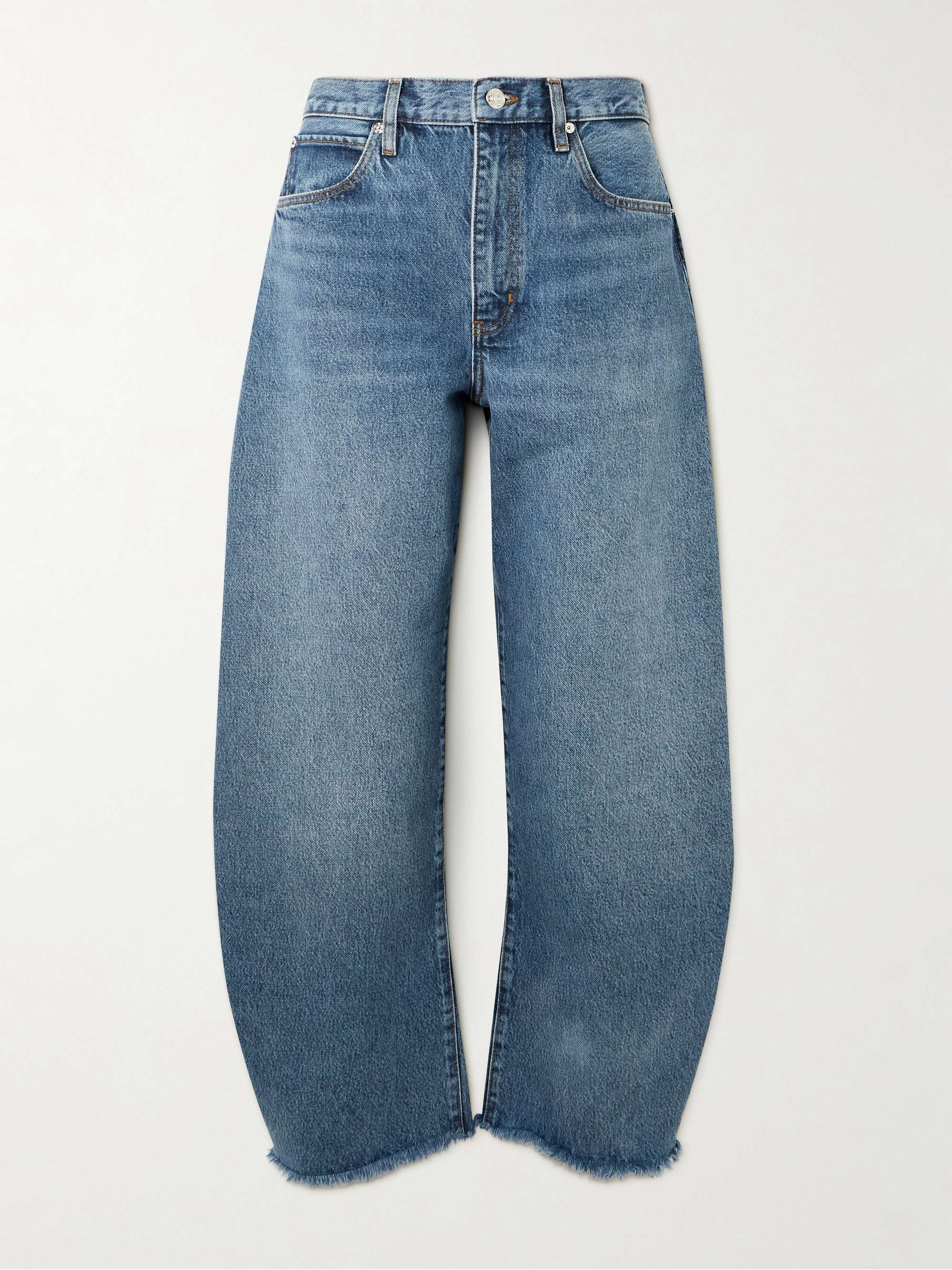 The Bubble Crop frayed high-rise barrel-leg jeans view