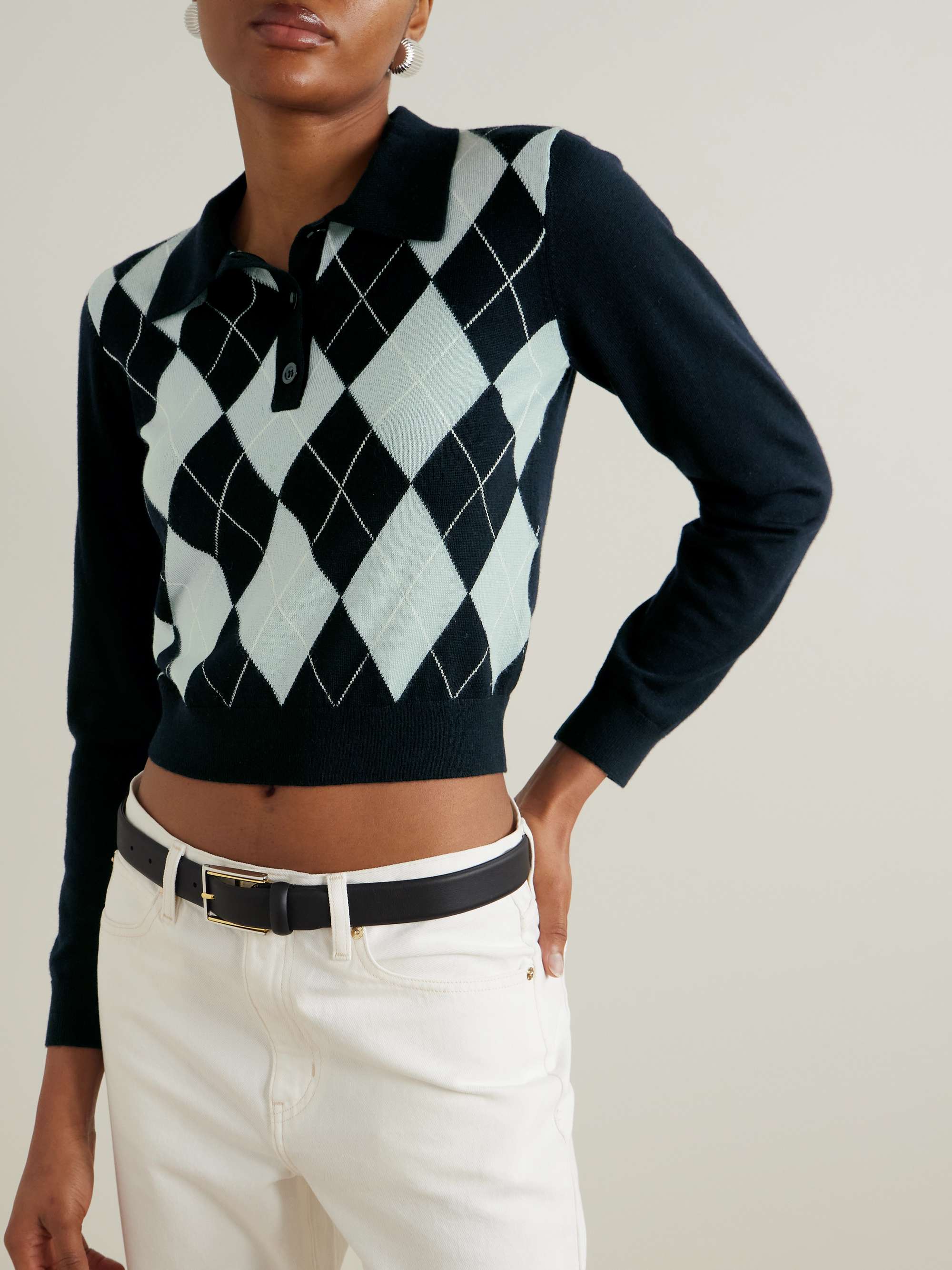 Argyle merino wool polo sweater view