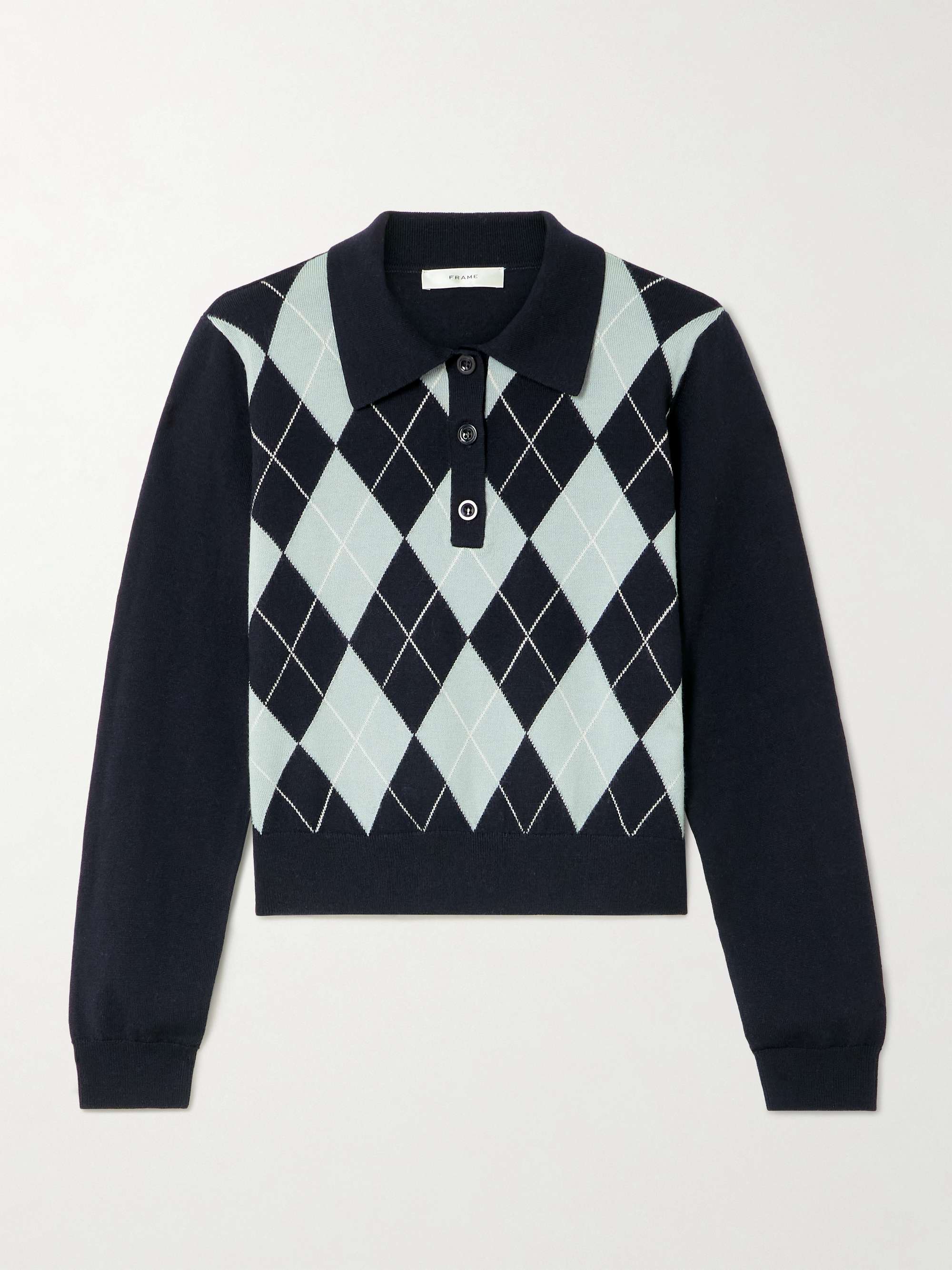 Argyle merino wool polo sweater view