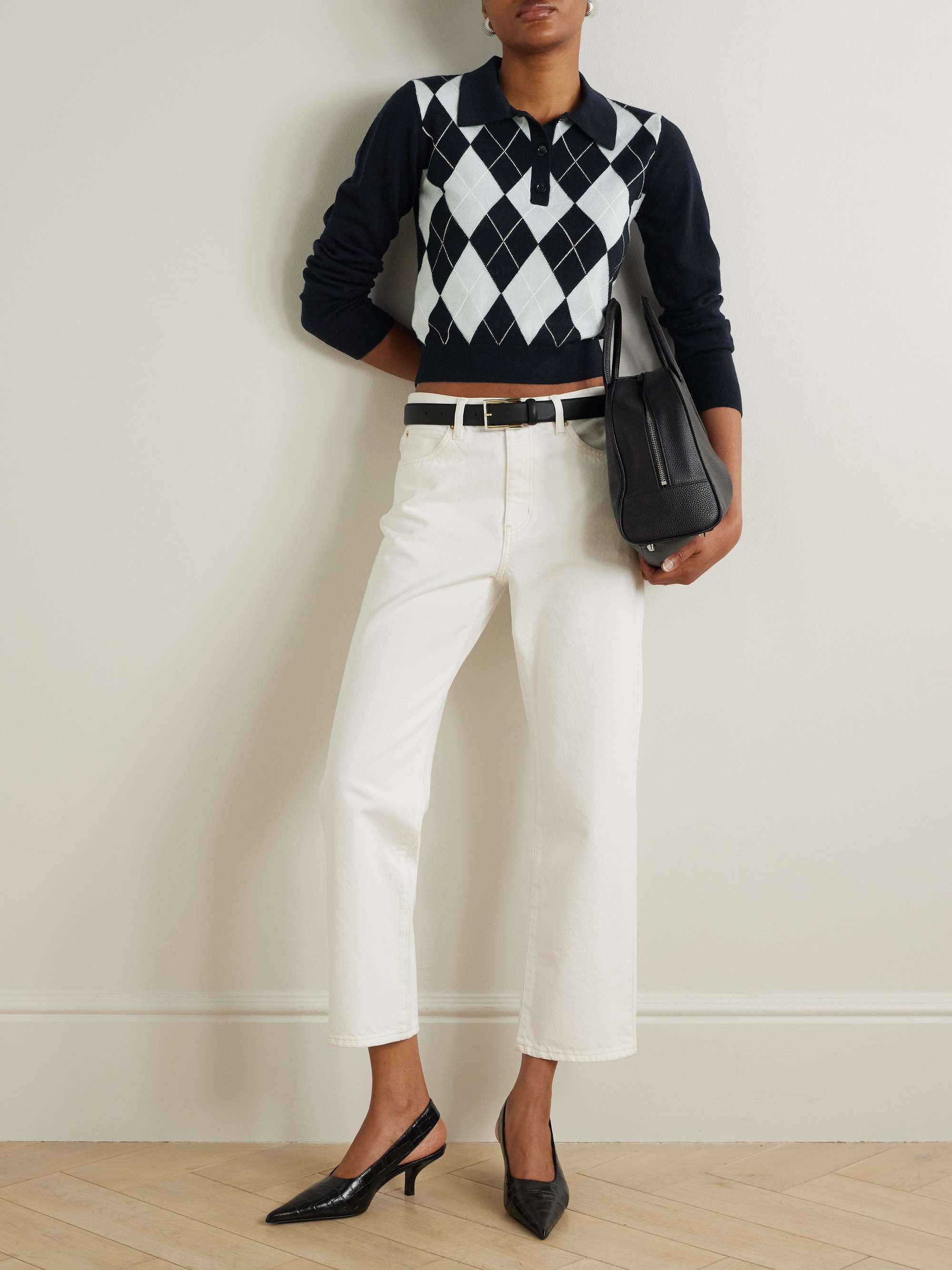 Argyle merino wool polo sweater view
