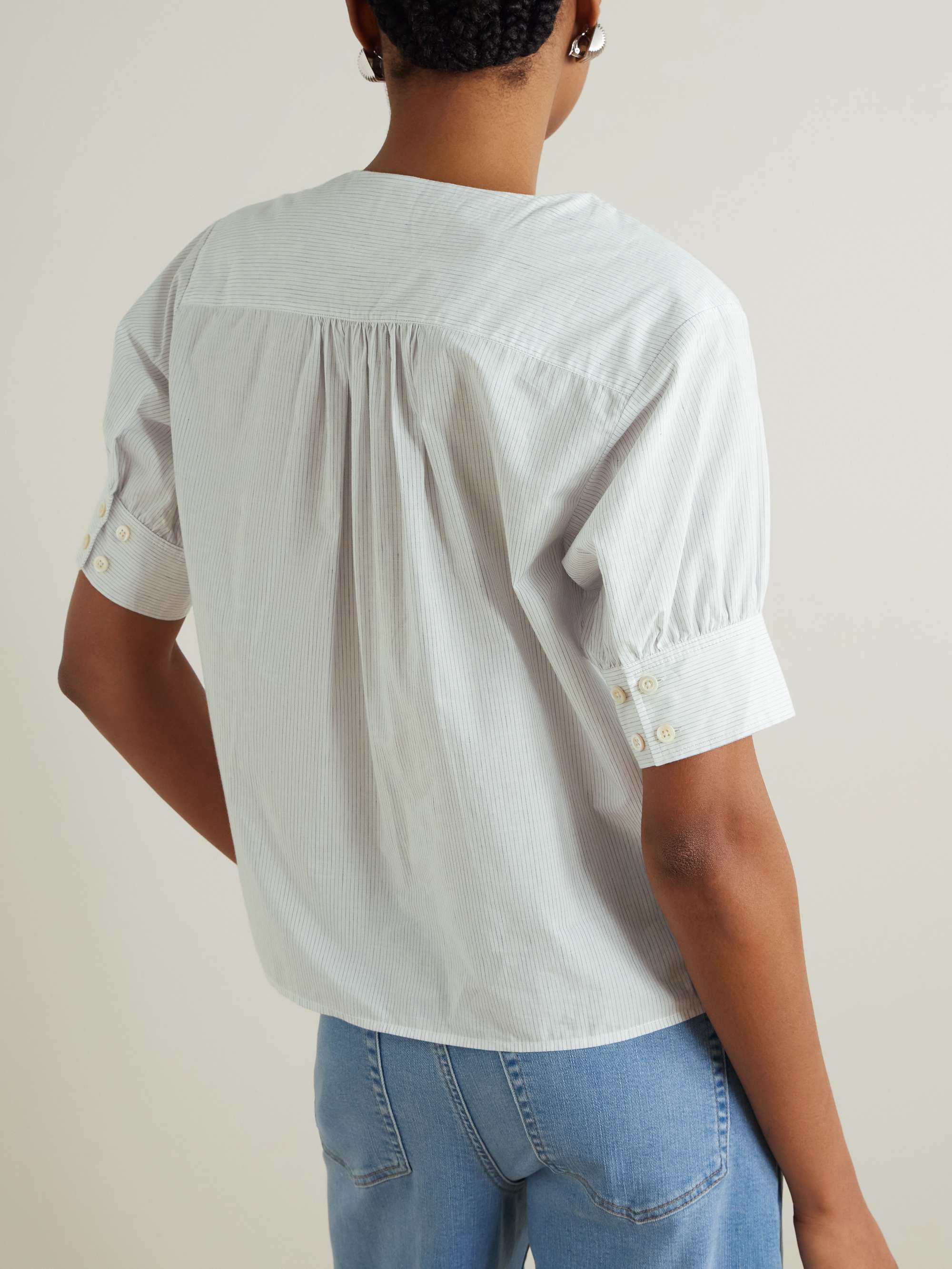 Pinstriped cotton and linen-blend blouse view