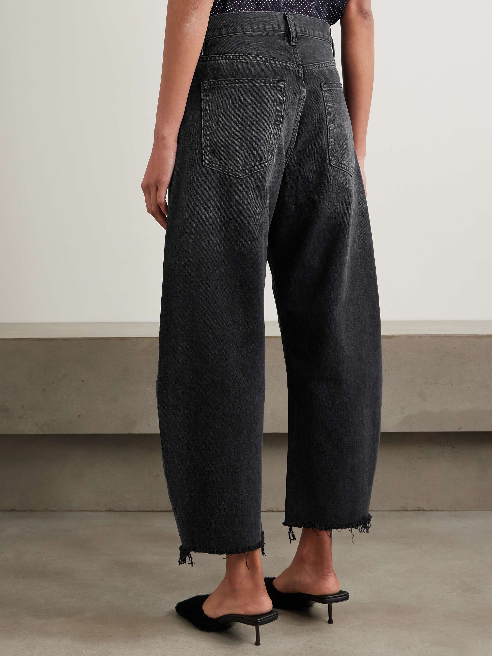 The Bubble cropped frayed high-rise barrel-leg jeans view