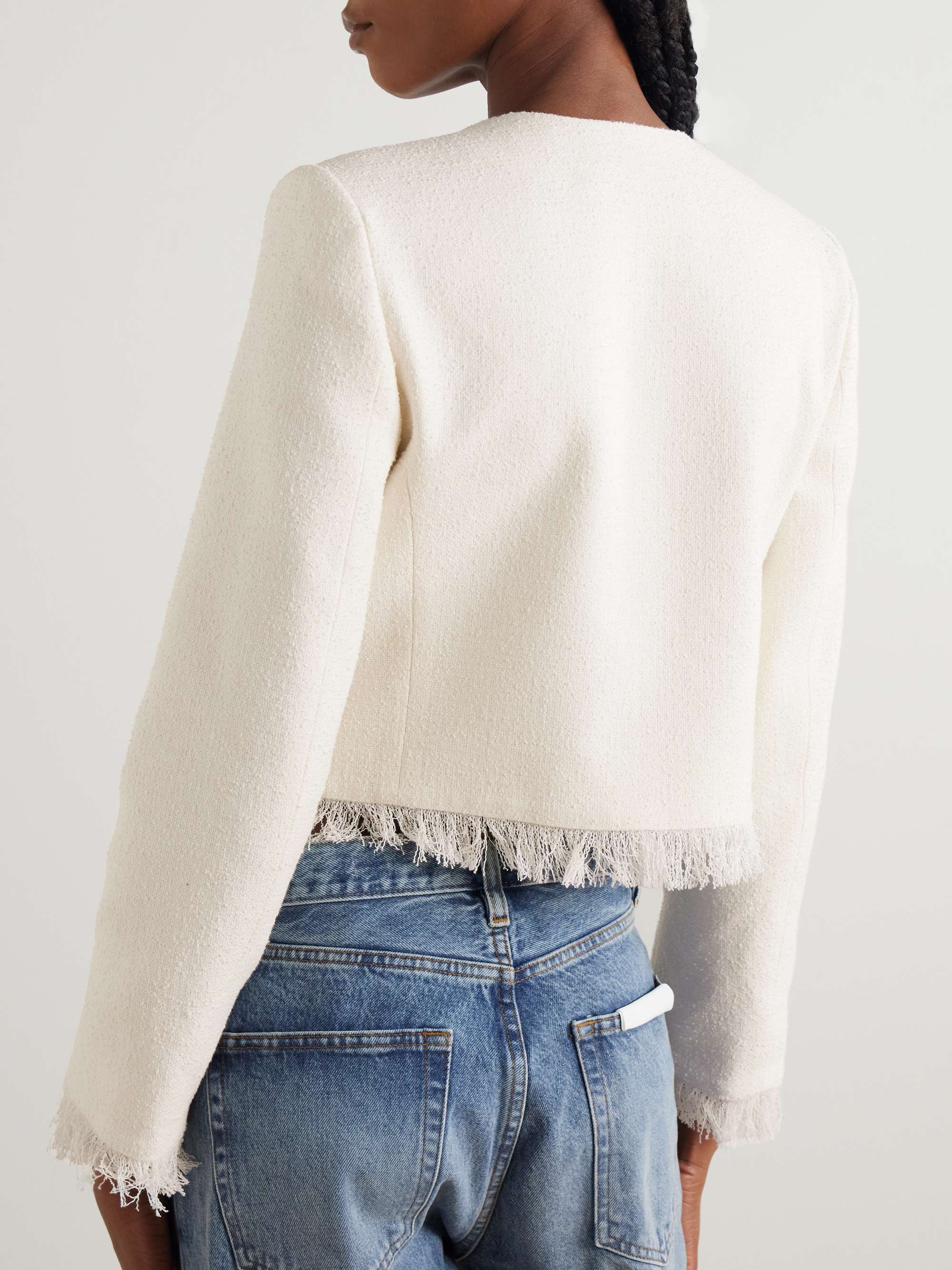 Cropped fringed cotton-blend tweed jacket view
