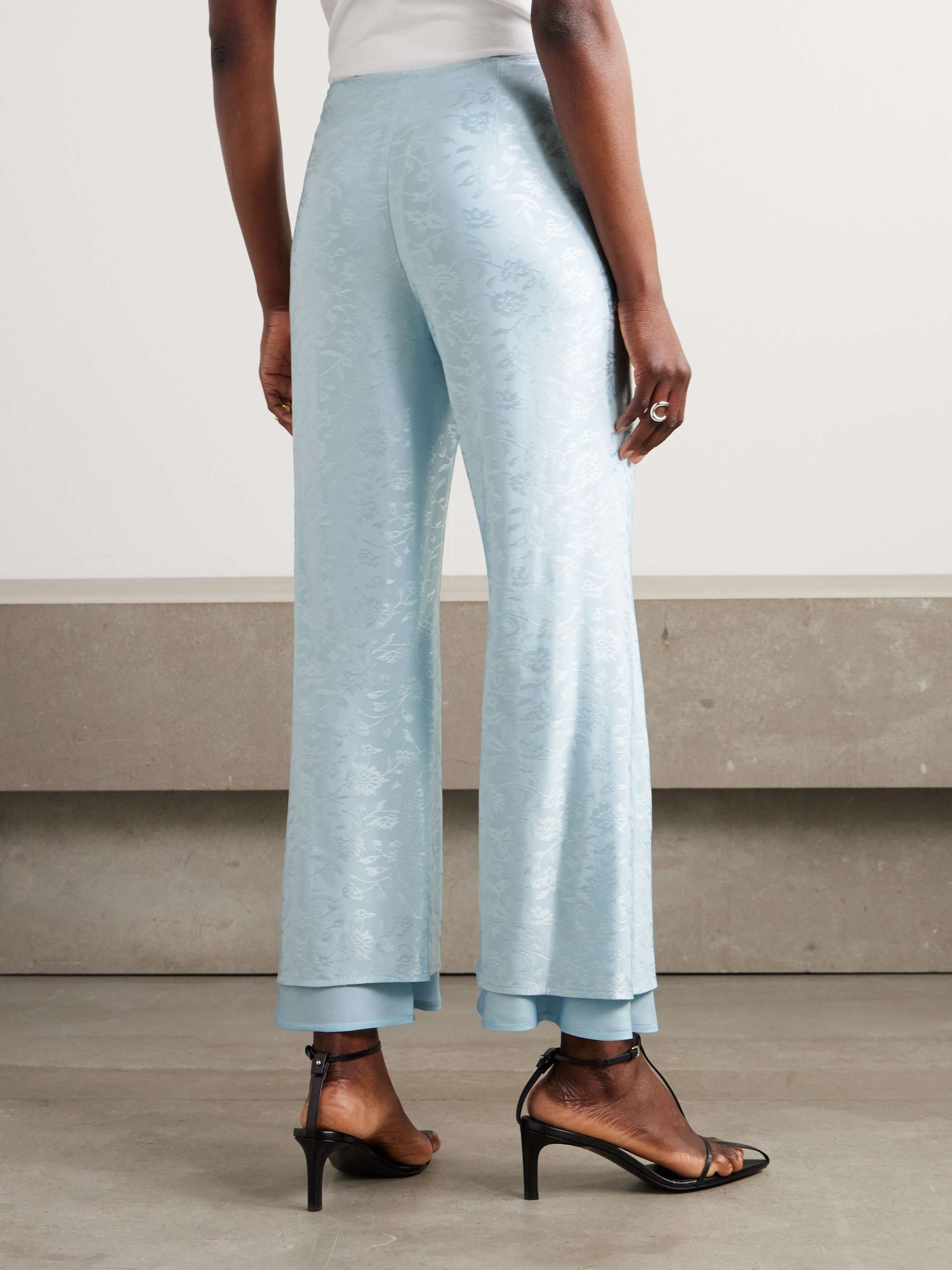 Cropped floral-jacquard flared pants view