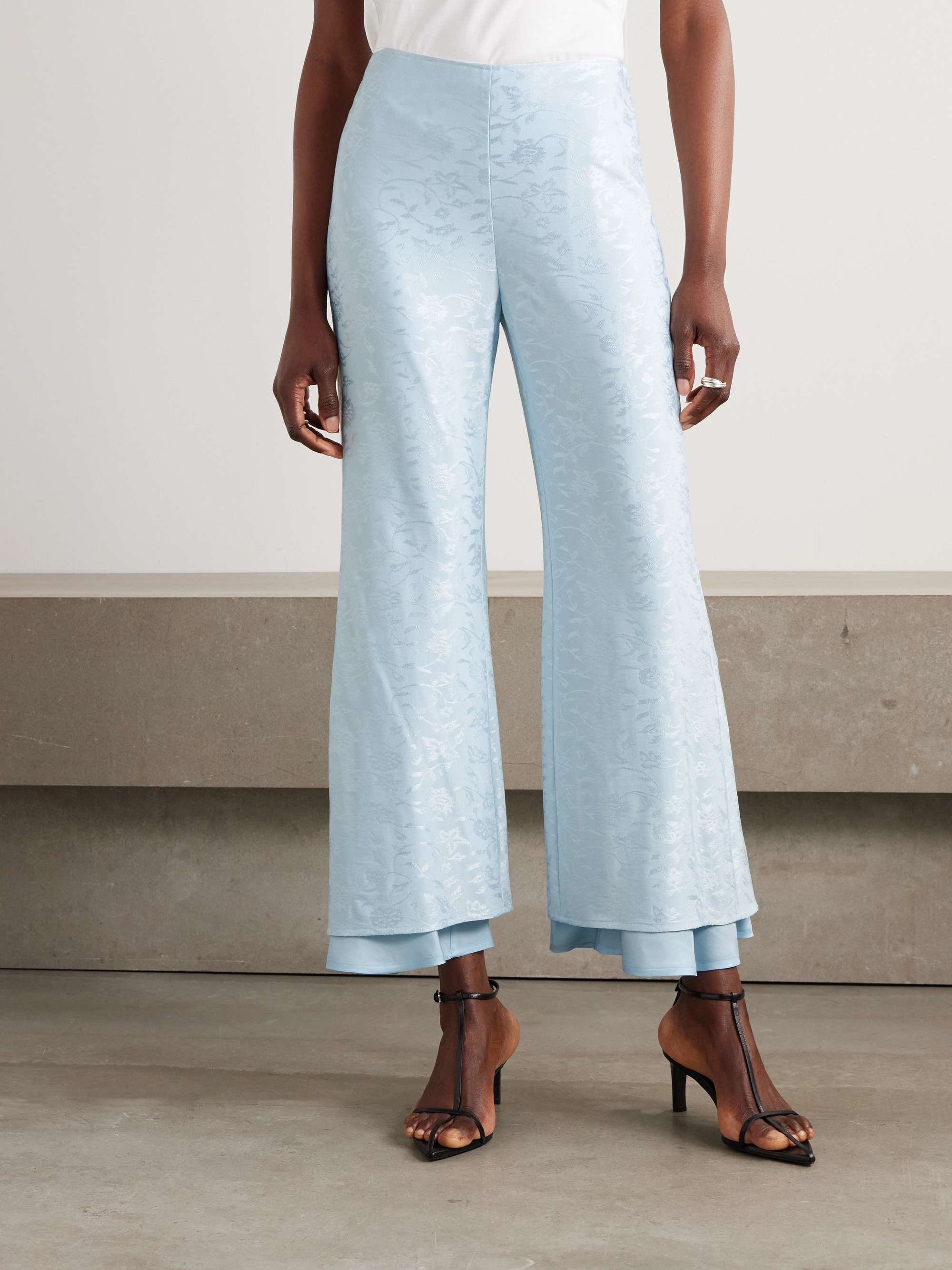 Cropped floral-jacquard flared pants view