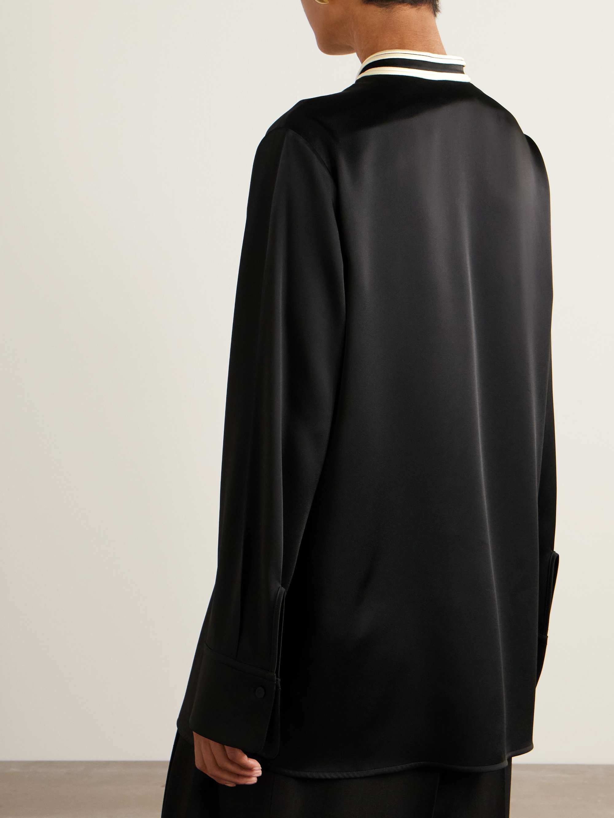Oversized two-tone piped crepe shirt view