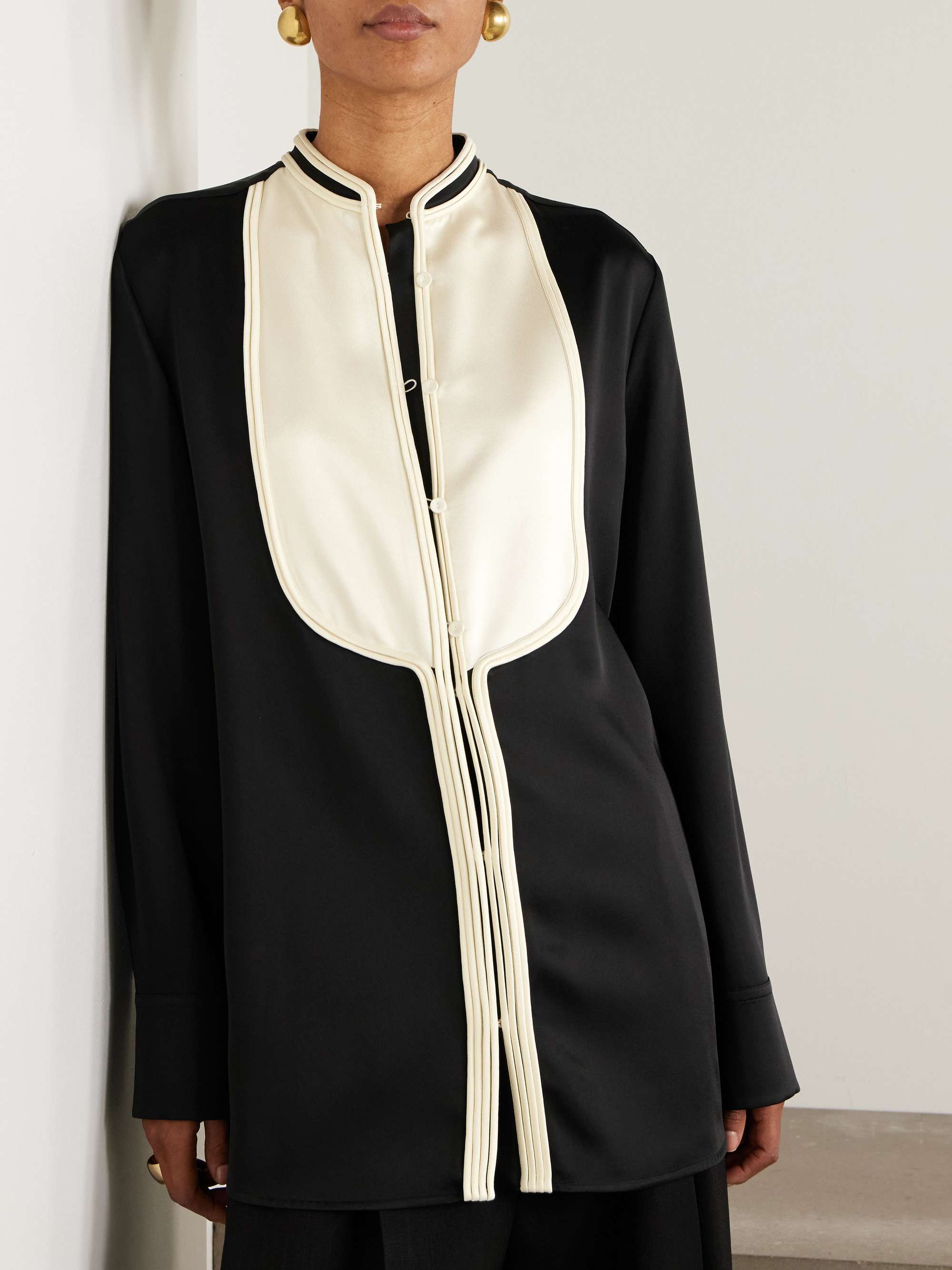 Oversized two-tone piped crepe shirt view