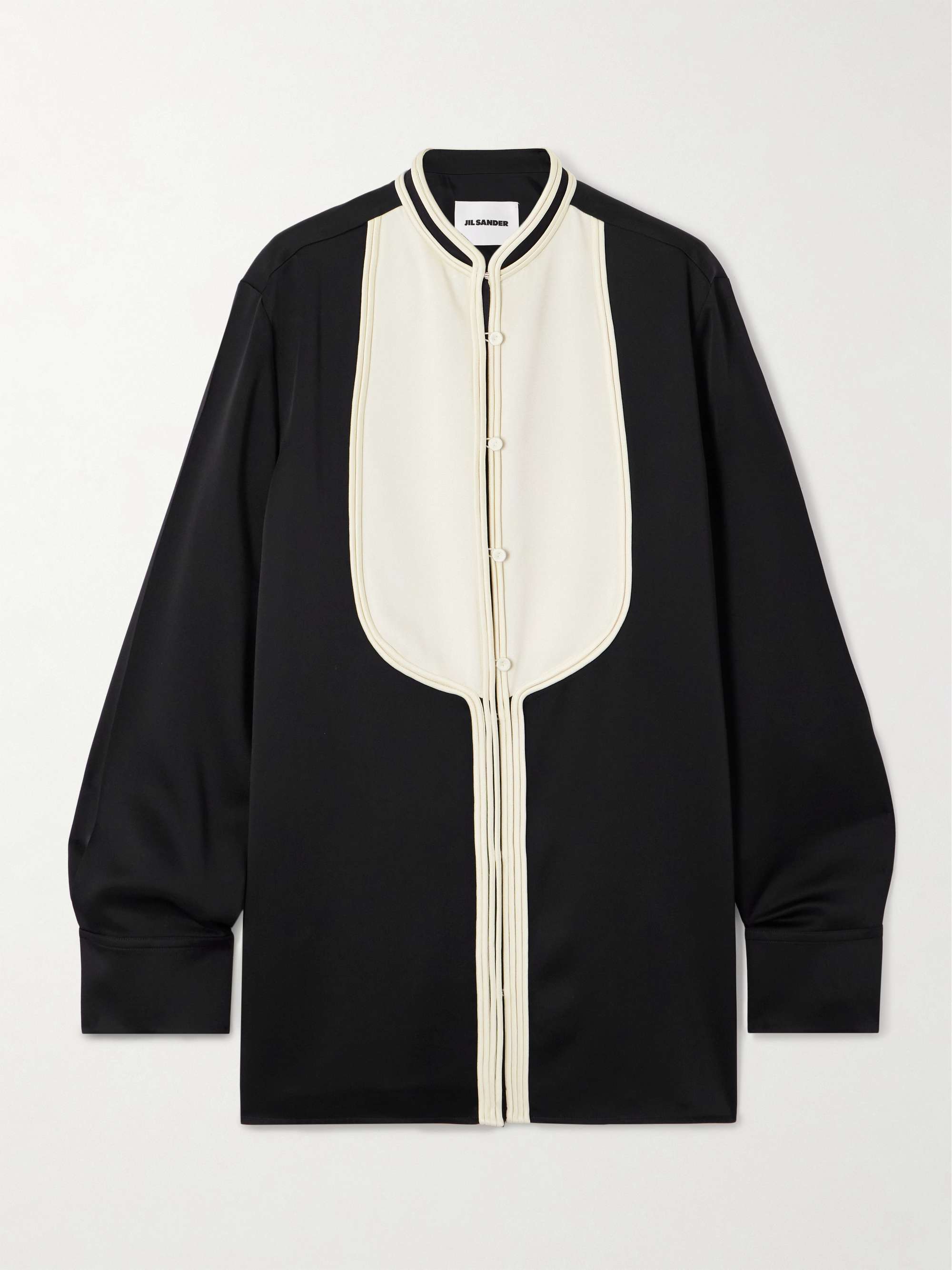 Oversized two-tone piped crepe shirt view