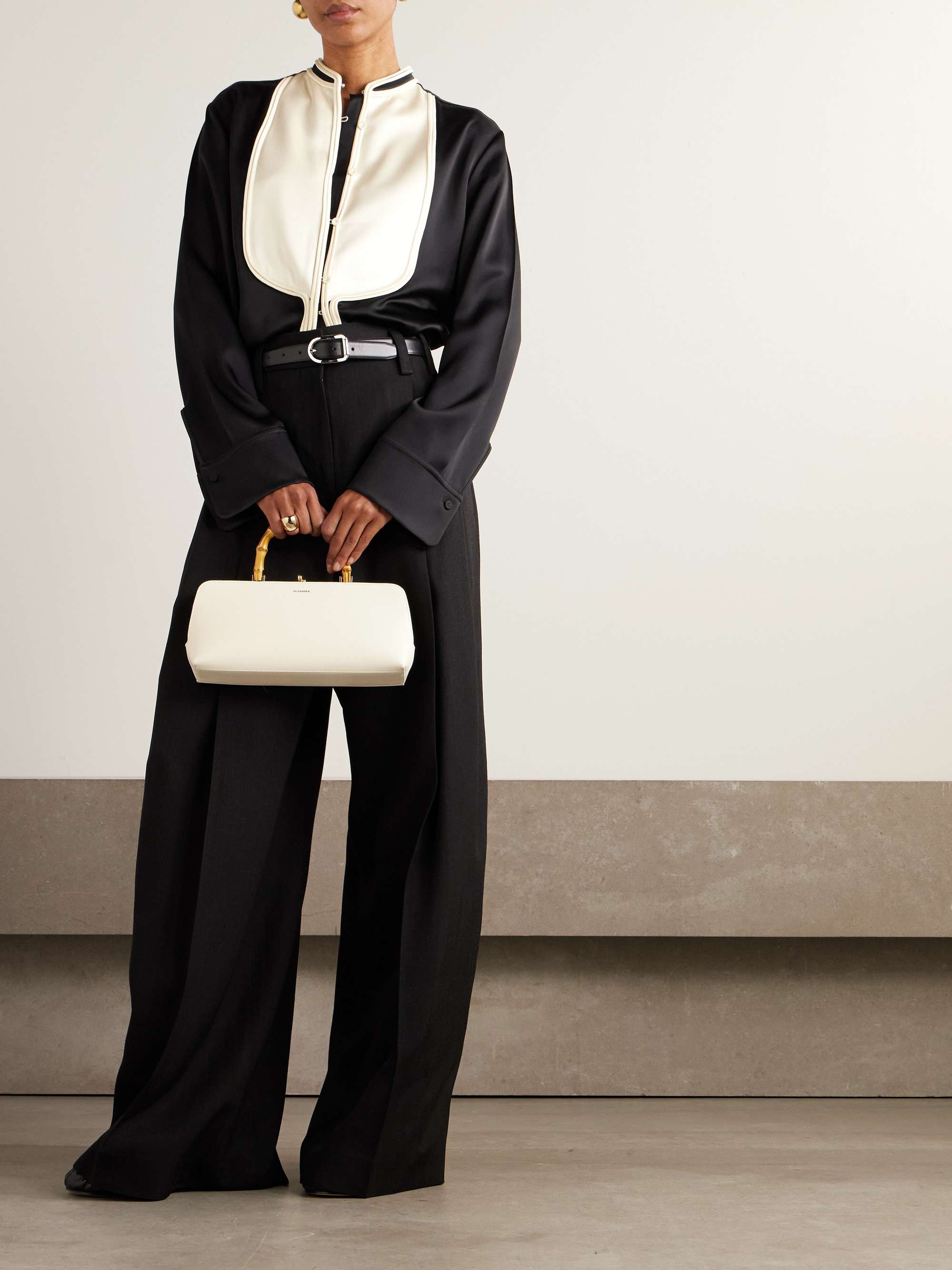 Oversized two-tone piped crepe shirt view