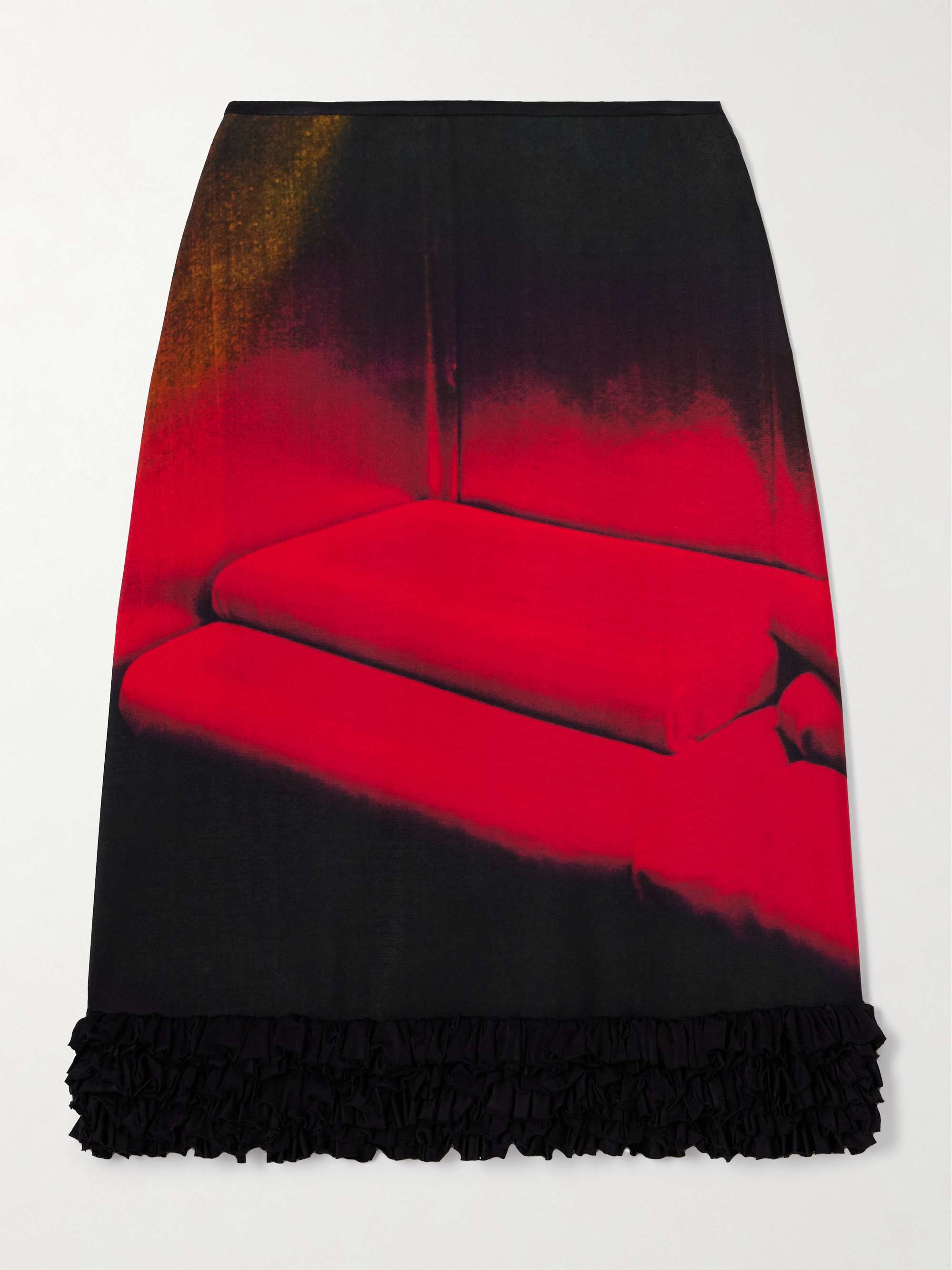 Ruffled printed satin midi skirt view