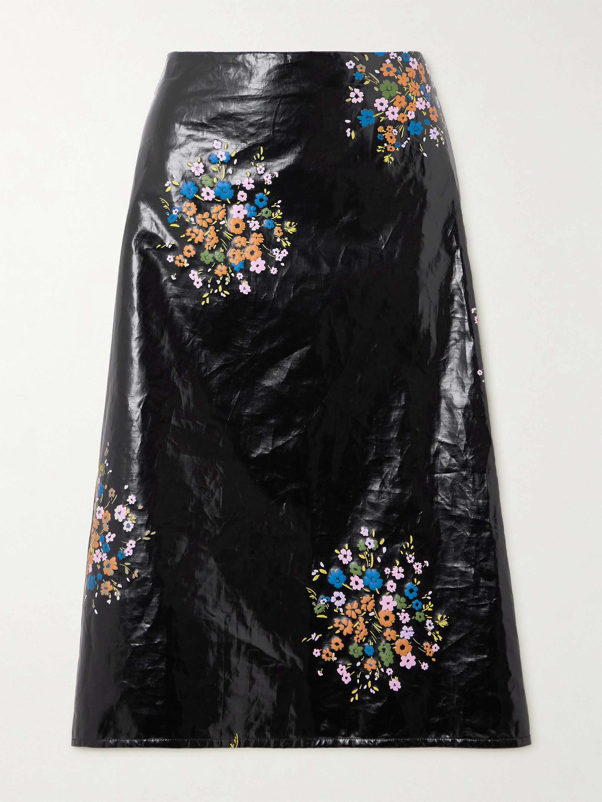 Floral-print coated-linen midi skirt view